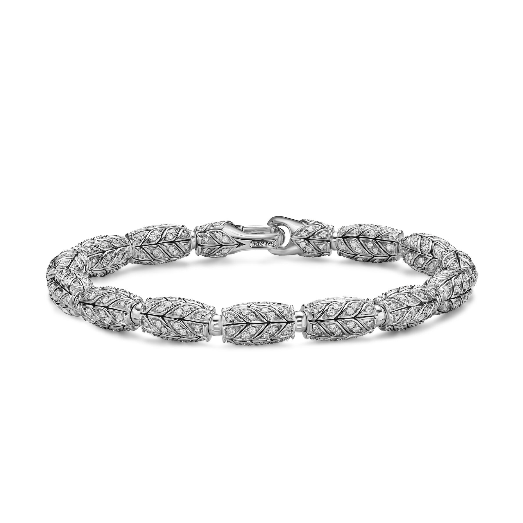 David Yurman Mens Chevron Bead Bracelet in Sterling Silver with Diamonds 75mm - Medium 7500$