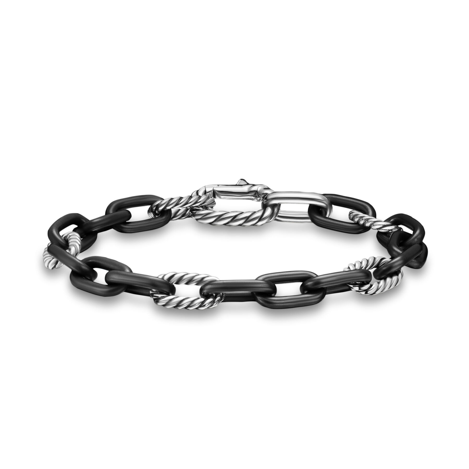David Yurman Men's  DY Madison Chain Bracelet in Black Titanium with Sterling Silver  8.5mm - Medium