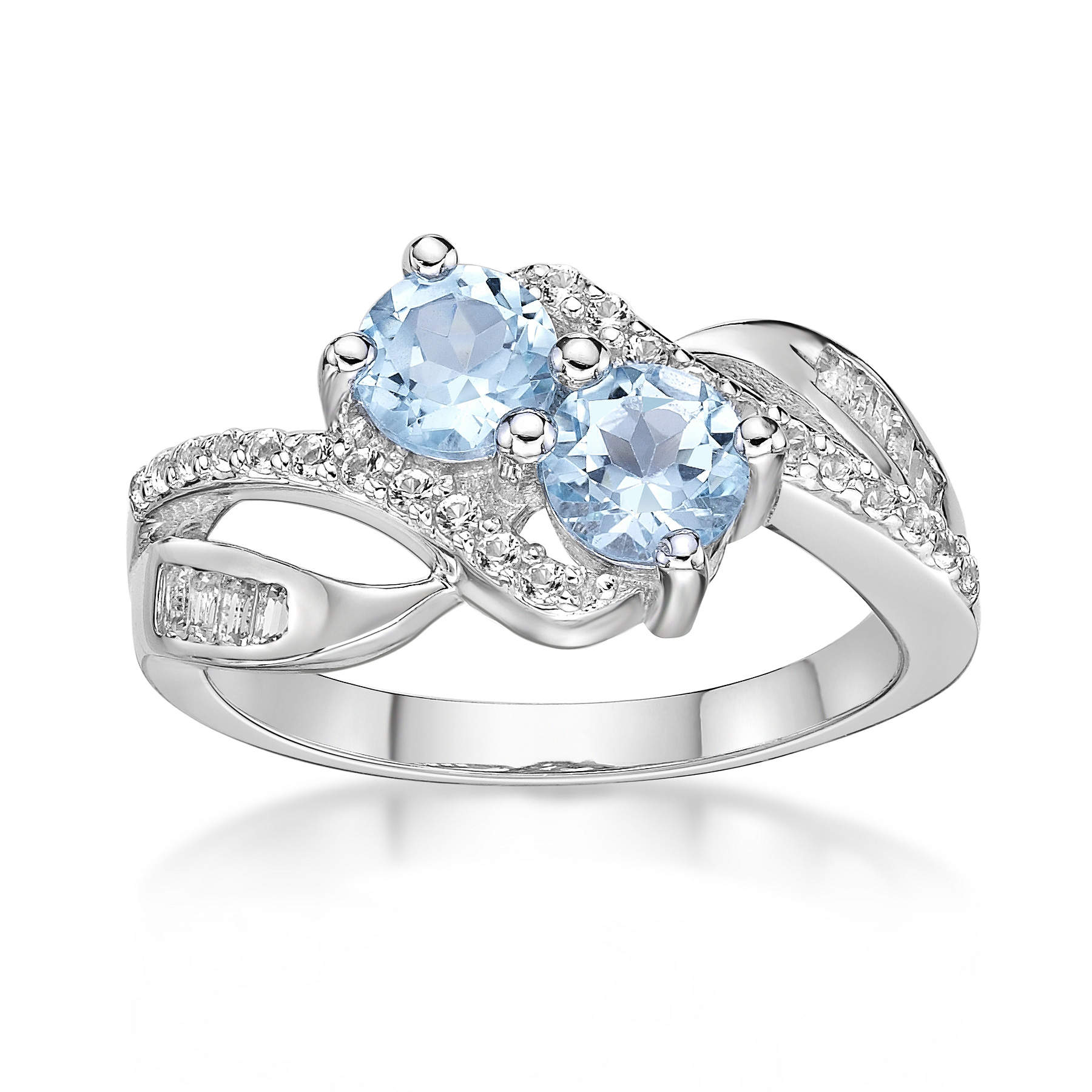 REEDS Women's Two-Stone Blue Topaz And White Topaz Accent Sterling Silver Ring  - Size 8
