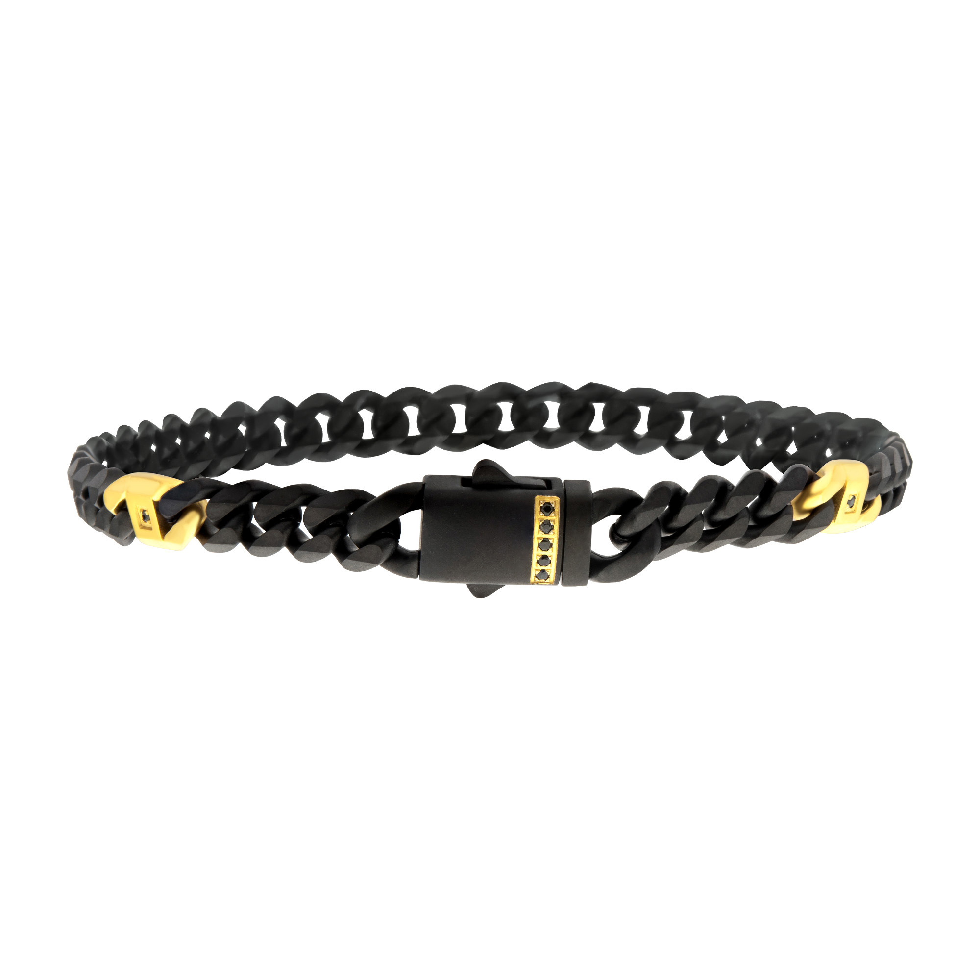 Inox Black Sapphire Black and Gold Ion-Plated Stainless Steel 6mm Miami Cuban Chain Bracelet - 8 Inches 179$