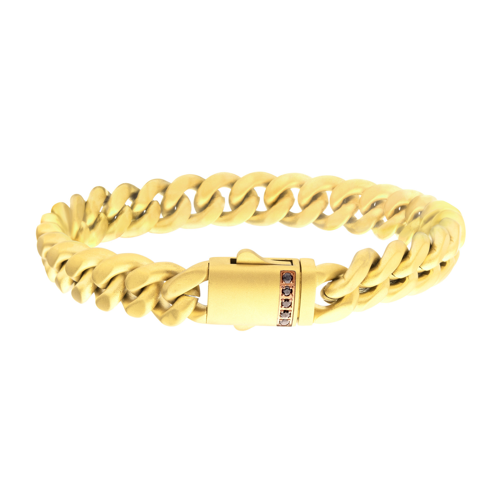 Inox  Black Sapphire Gold Ion-Plated Stainless Steel 10mm Miami Cuban Chain Bracelet - 8 Inches