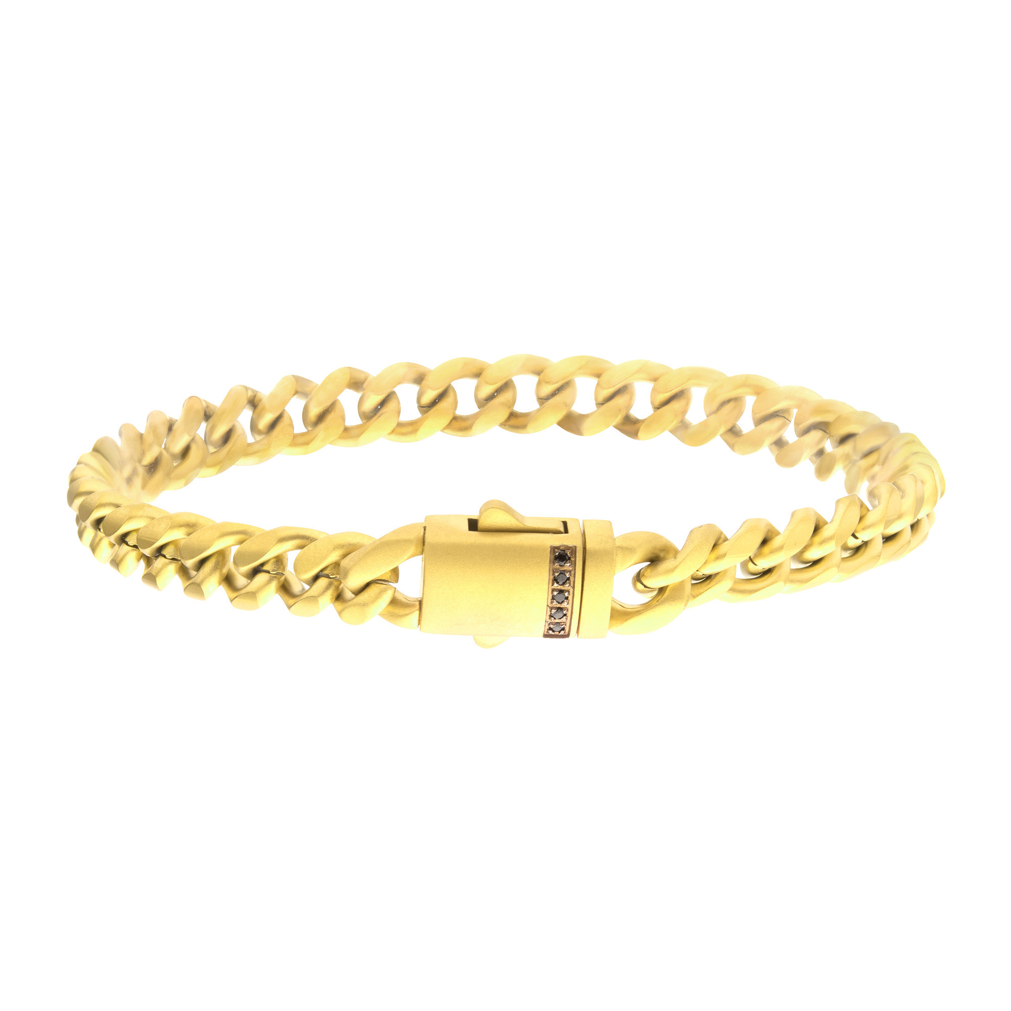 Inox Black Sapphire Gold Ion-Plated Stainless Steel 6mm Miami Cuban Chain Bracelet - 8 Inches 149$