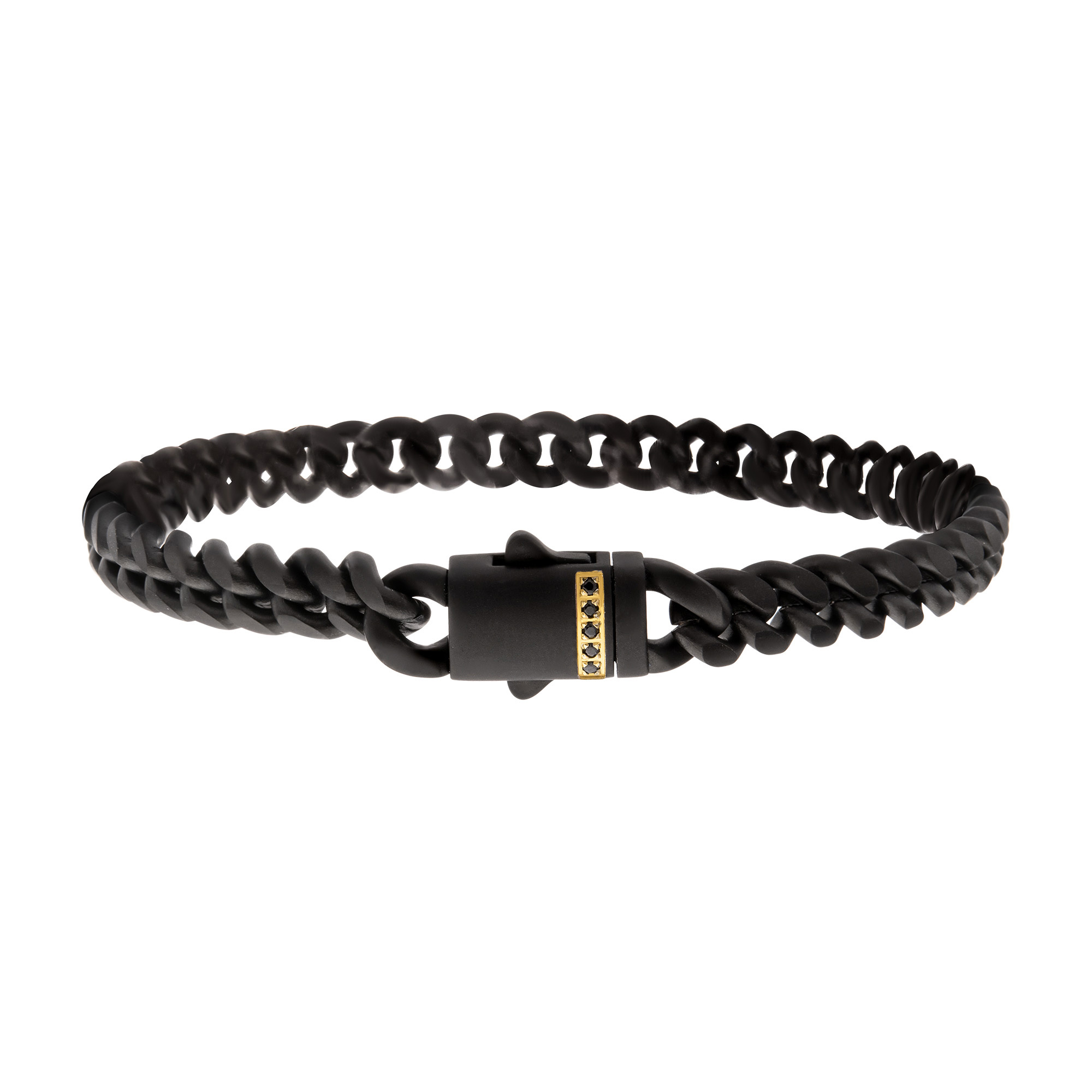 Inox Black Sapphire Black Ion-Plated Stainless Steel 6mm Miami Cuban Chain Bracelet - 8 Inches 149$