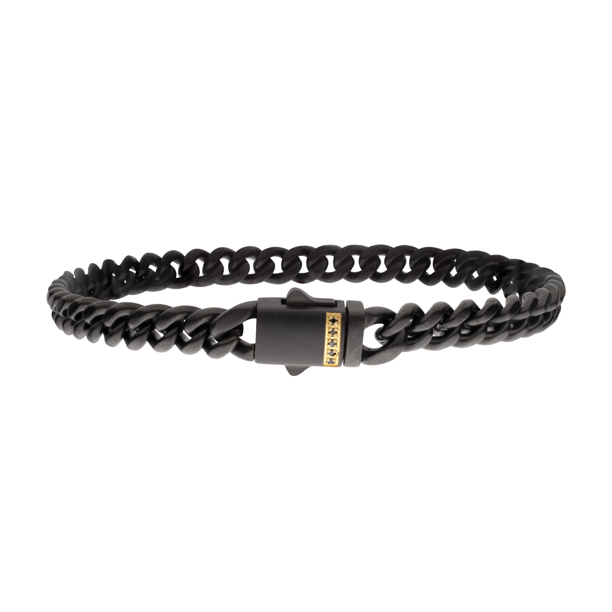 Inox  Black Sapphire Black Ion-Plated Stainless Steel 8mm Miami Cuban Chain Bracelet - 8 Inches
