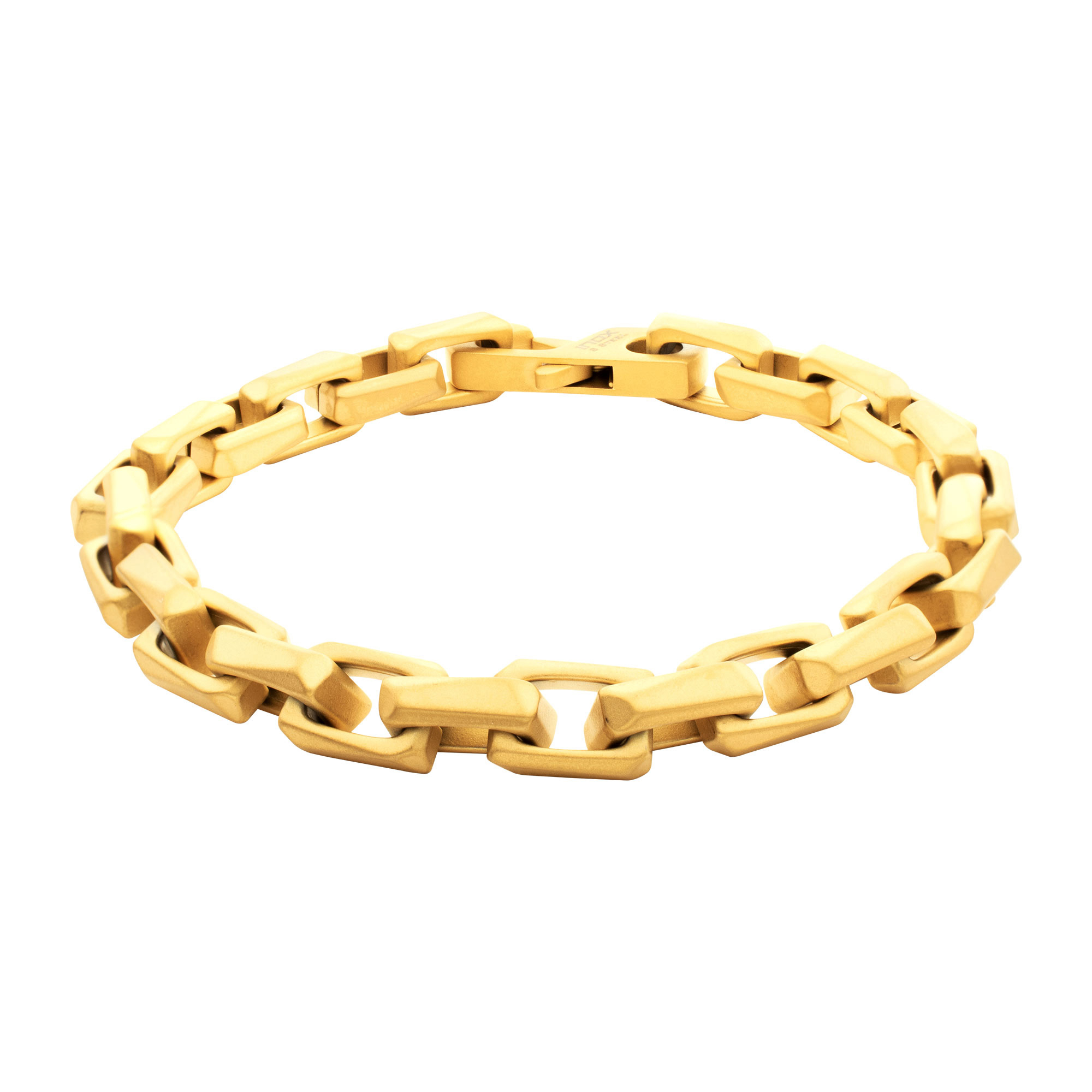 Inox  Gold Ion-Plated Stainless Steel 7.5mm Faceted Interlock Link Chain Bracelet - 8 Inches
