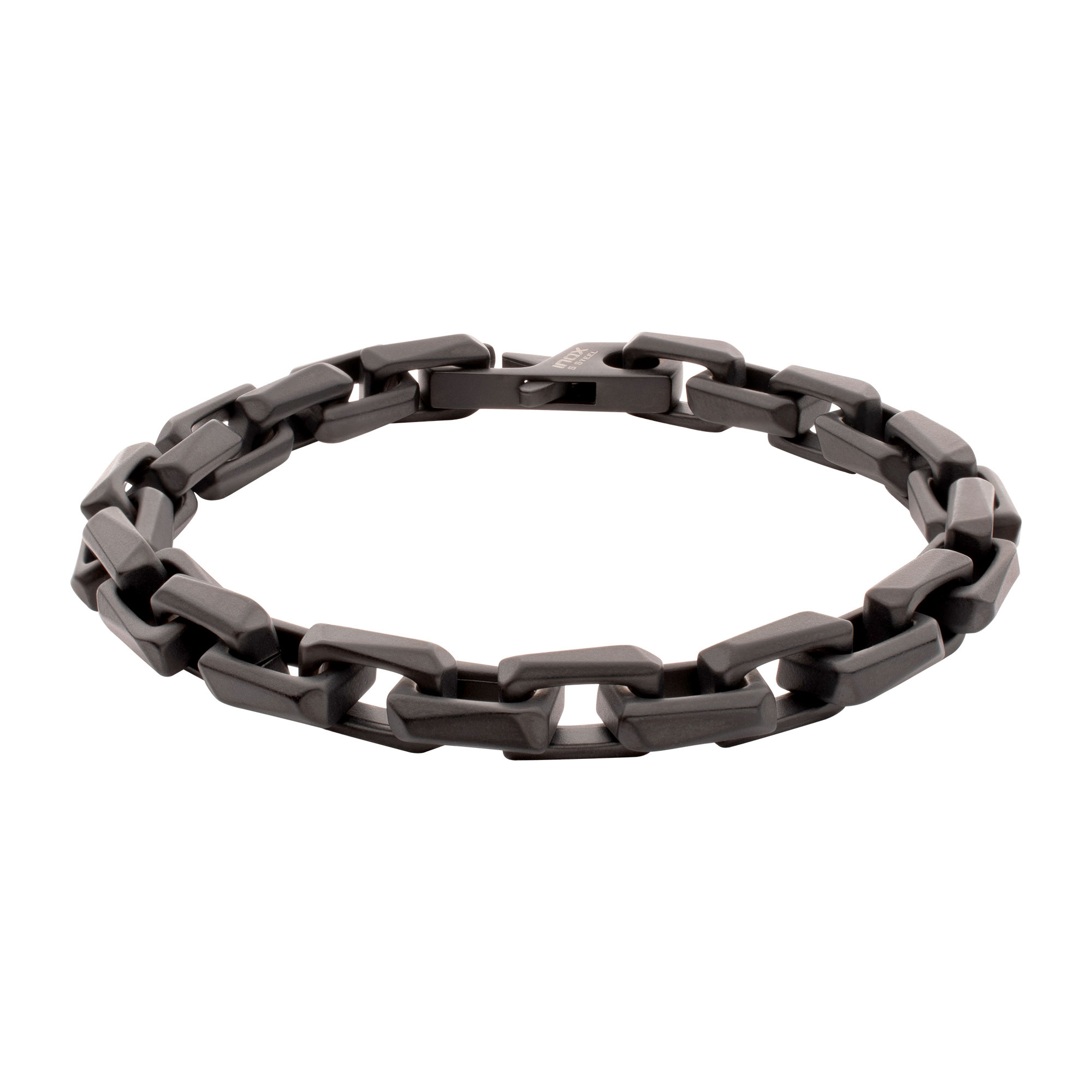 Inox  Black Ion-Plated Stainless Steel 7.5mm Faceted Interlock Link Chain Bracelet - 8 Inches