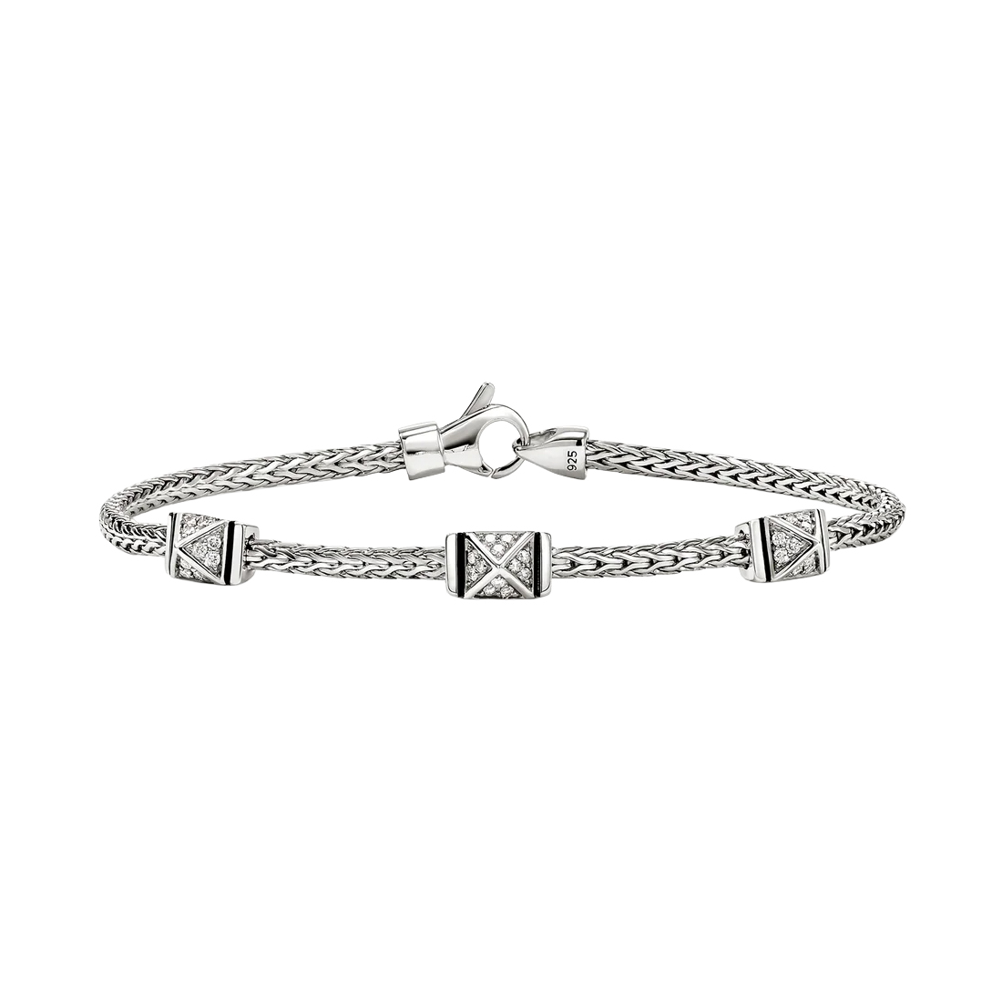 John Hardy Icon 15ctw Diamond Stud Station Sterling Silver Bracelet - Medium 1575$
