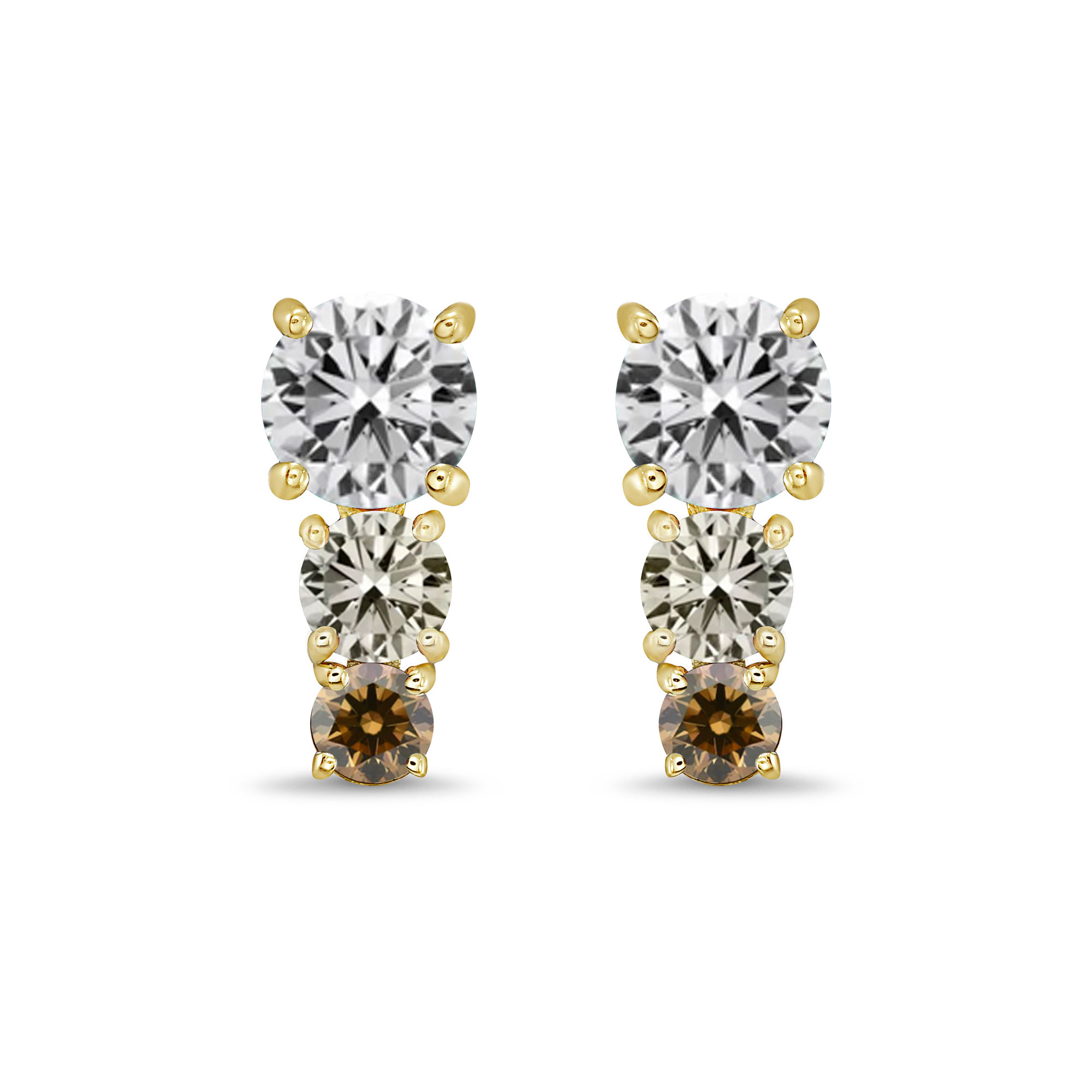 Desert Diamonds  1 1/2ctw 10k Yellow Gold Three-Stone Earrings