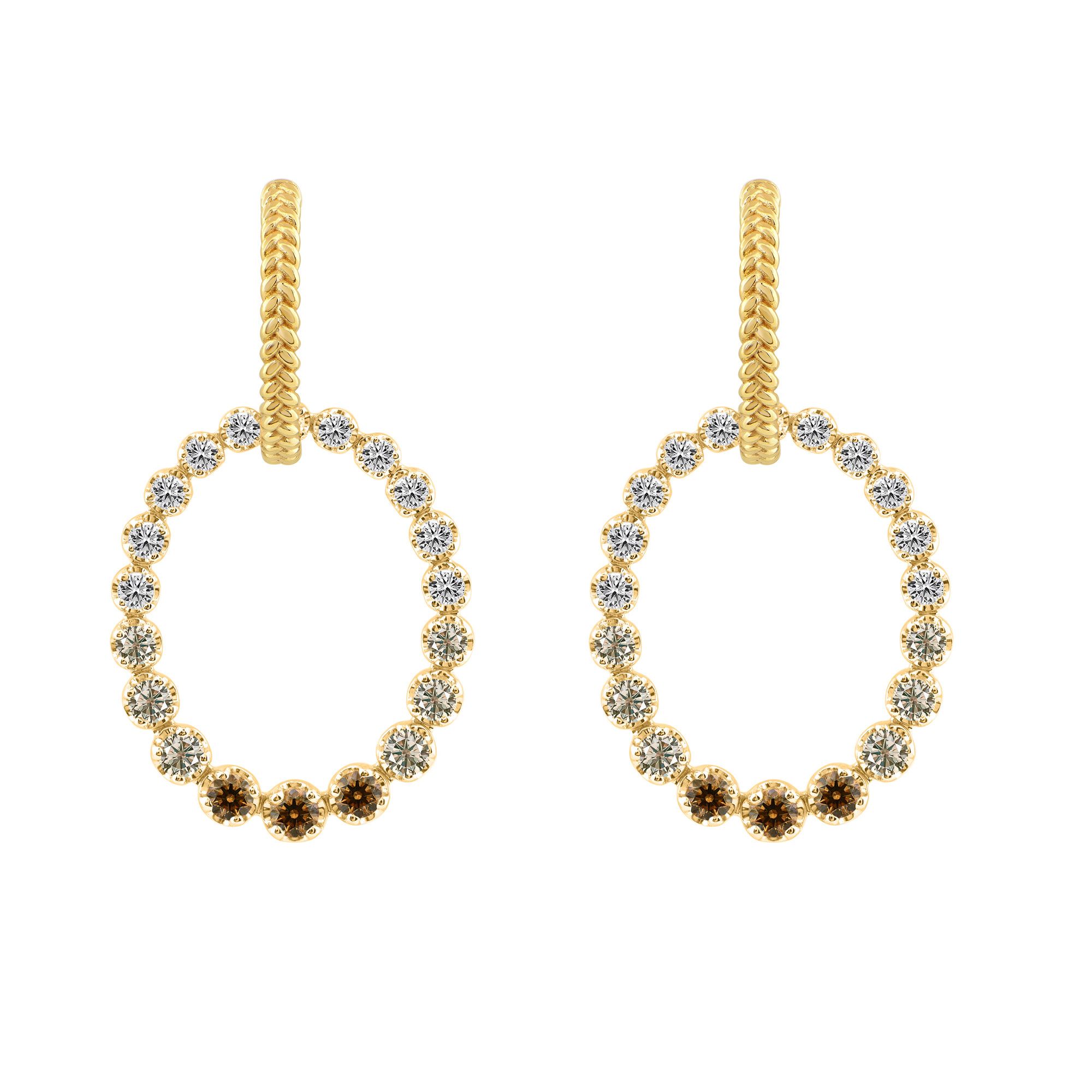 Desert Diamonds  2ctw Ombre 10k Yellow Gold Hoop Drop Earring