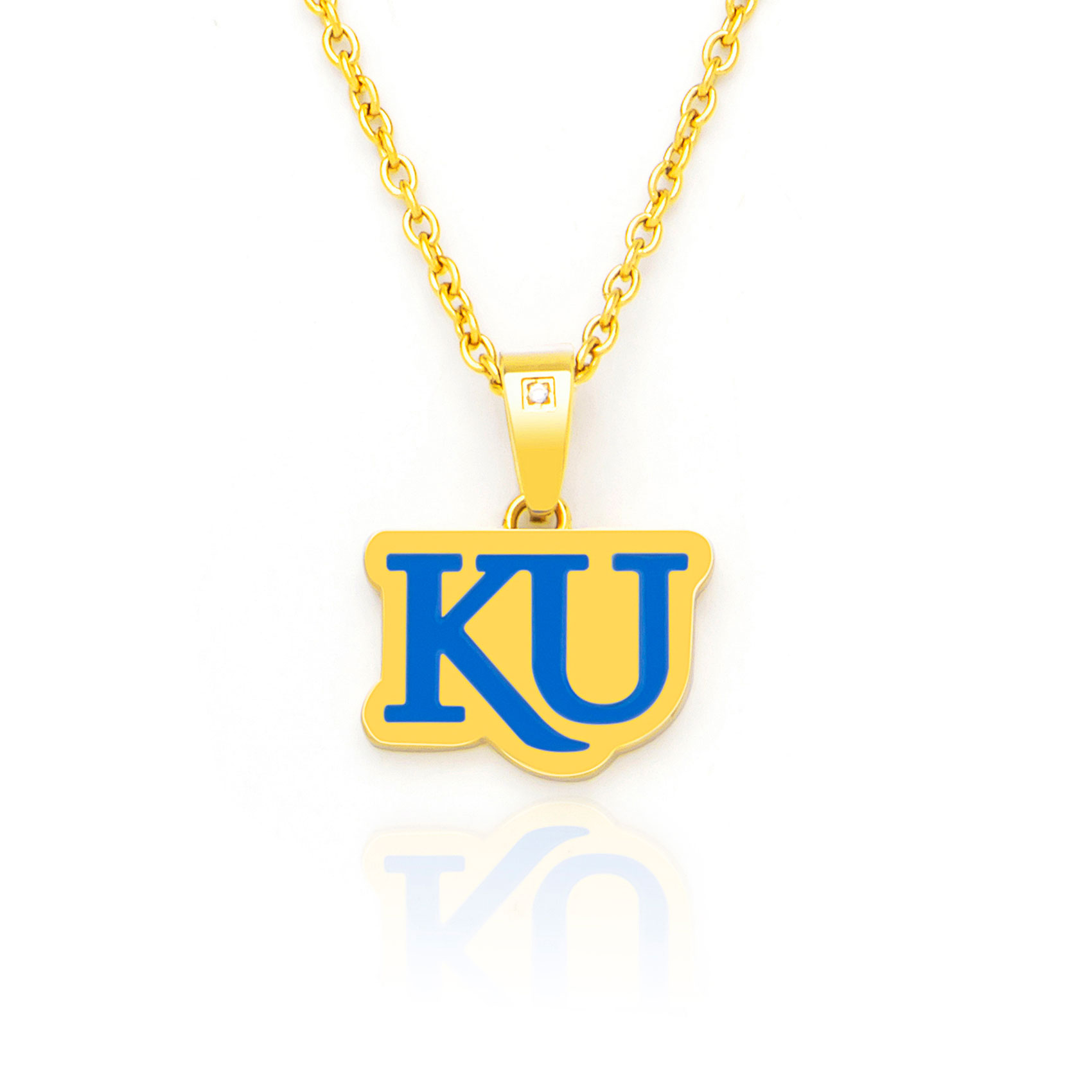 REEDS University Of Kansas Yellow Ion-Plated Stainless Steel And Enamel Diamond Accent Pendant Necklace