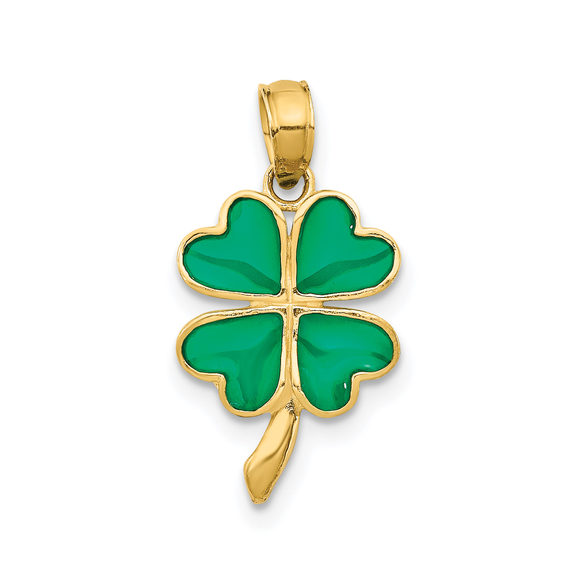 REEDS 14K Yellow Gold Green Enameled Four Leaf Clover Pendant