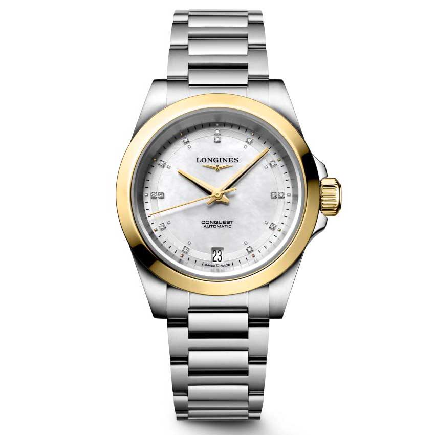 Longines  Conquest Automatic Diamond MotherofPearl Dial Stainless Steel Watch 34mm  L34305806