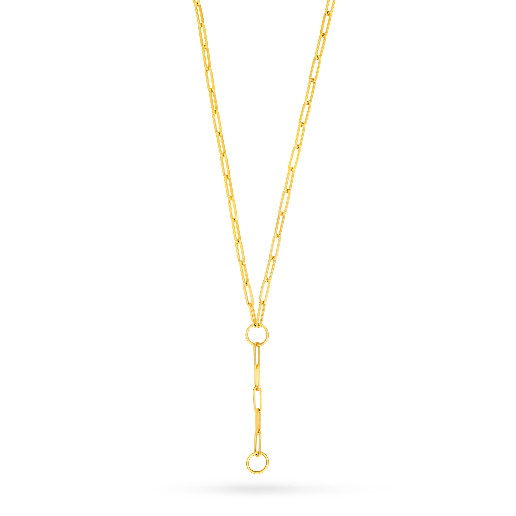 REEDS 14K Yellow Gold Paperclip Chain Push Lock Lariat Necklace