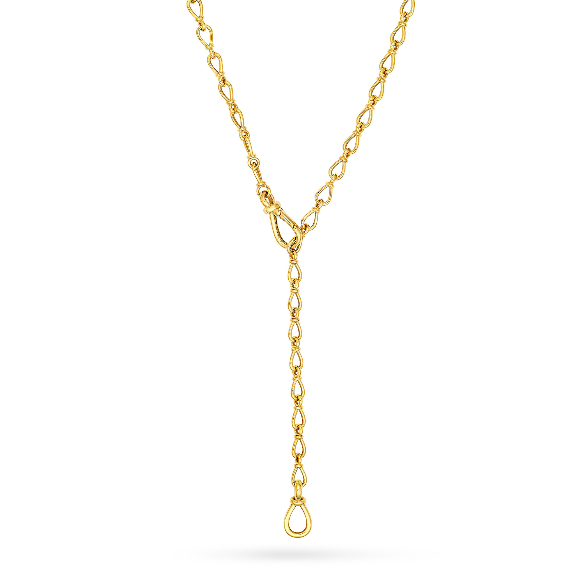 REEDS 14K Yellow Gold Teardrop Link Push Lock Lariat Necklace