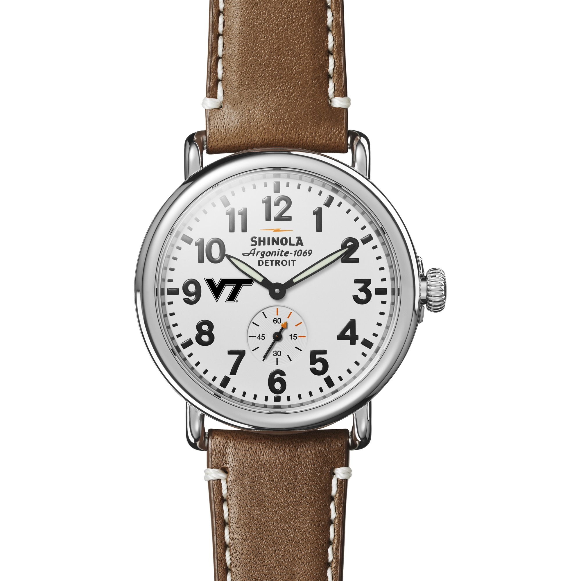 REEDS Virginia Tech Shinola The Runwell White Dial Tan Leather Strap Watch 41mm By M.Lahart & Co -  University Gifts by REEDS, 24982