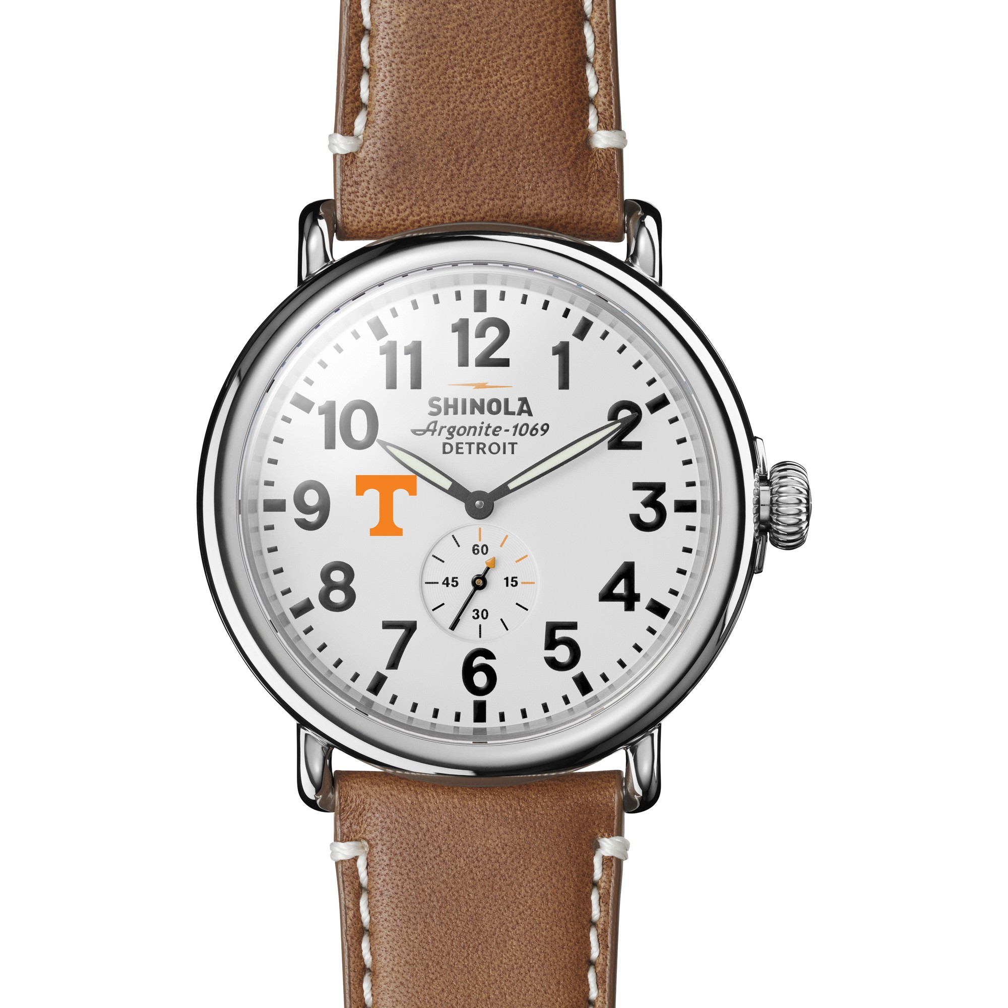 REEDS University Of Tennessee Shinola The Runwell White Dial Tan Leather Strap Watch 47mm By M.Lahart & Co -  University Gifts by REEDS, 38001