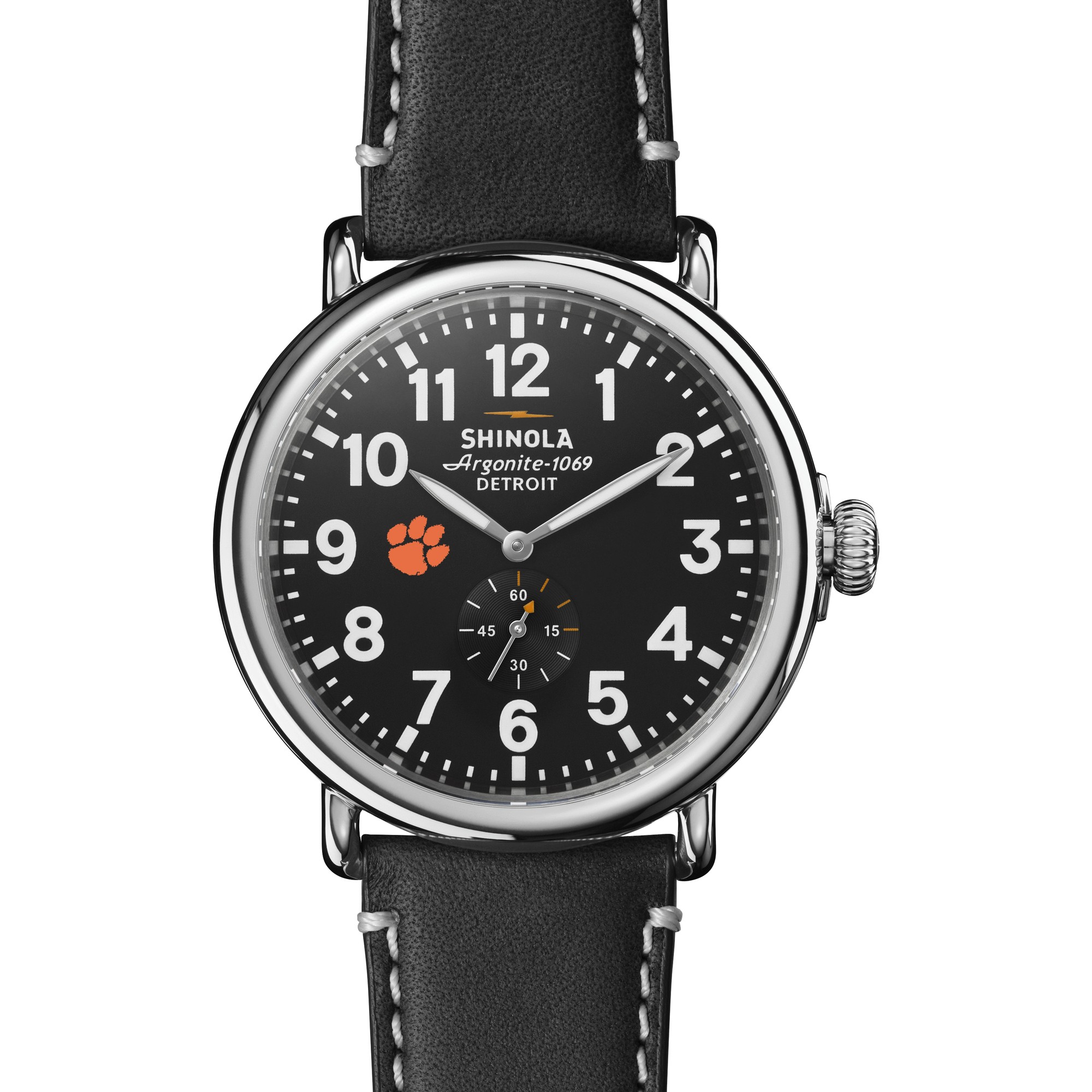 REEDS Clemson Shinola The Runwell Black Dial Leather Strap Watch 47mm By M.Lahart & Co -  University Gifts by REEDS, 68826