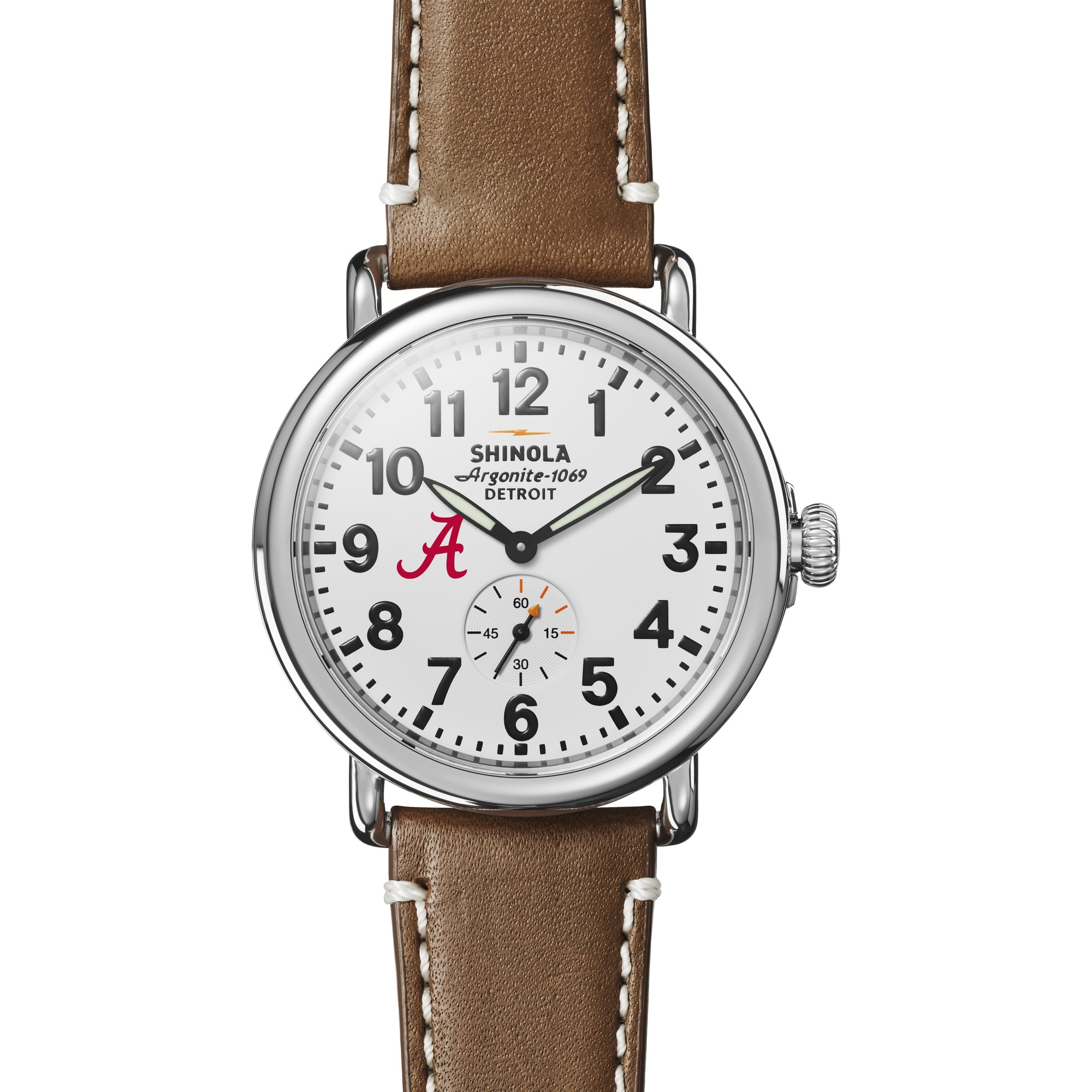 REEDS Alabama Shinola The Runwell White Dial Tan Leather Strap Watch 41mm By M.Lahart & Co -  University Gifts by REEDS, 97448