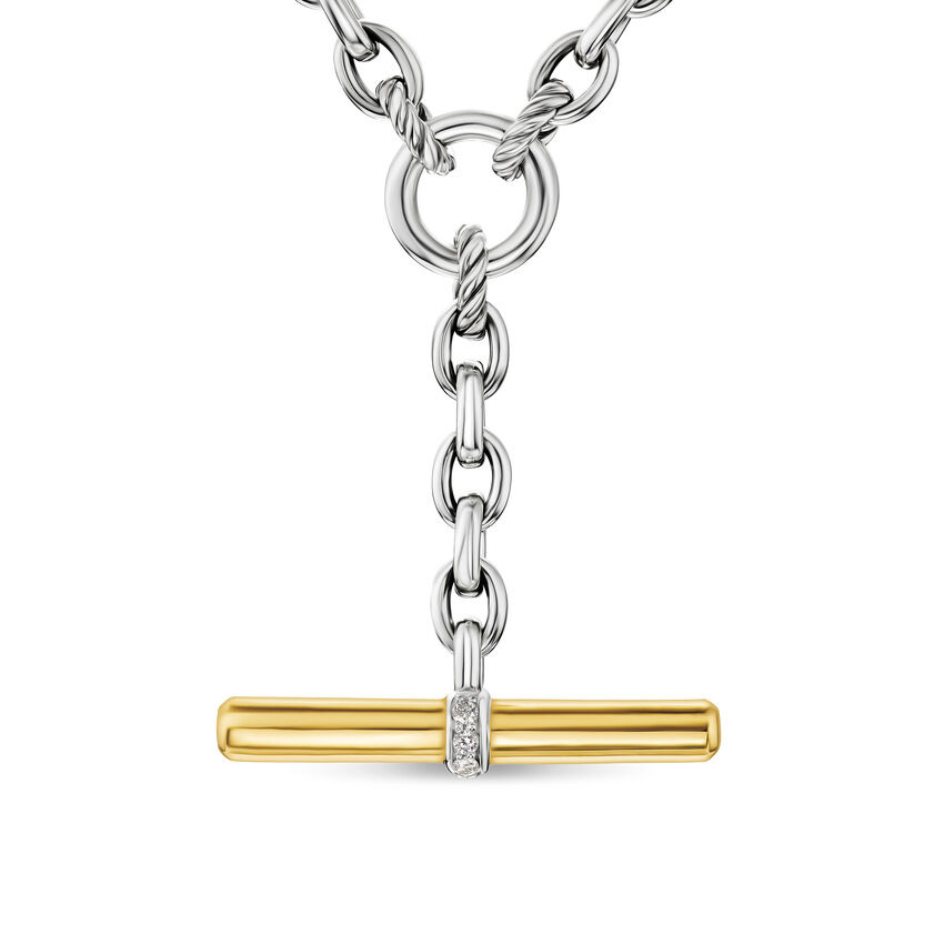 David Yurman DY Mercer Petite Toggle Chain Necklace in Sterling Silver and 18K Yellow Gold with Diamonds 4.5mm - 16 Inches