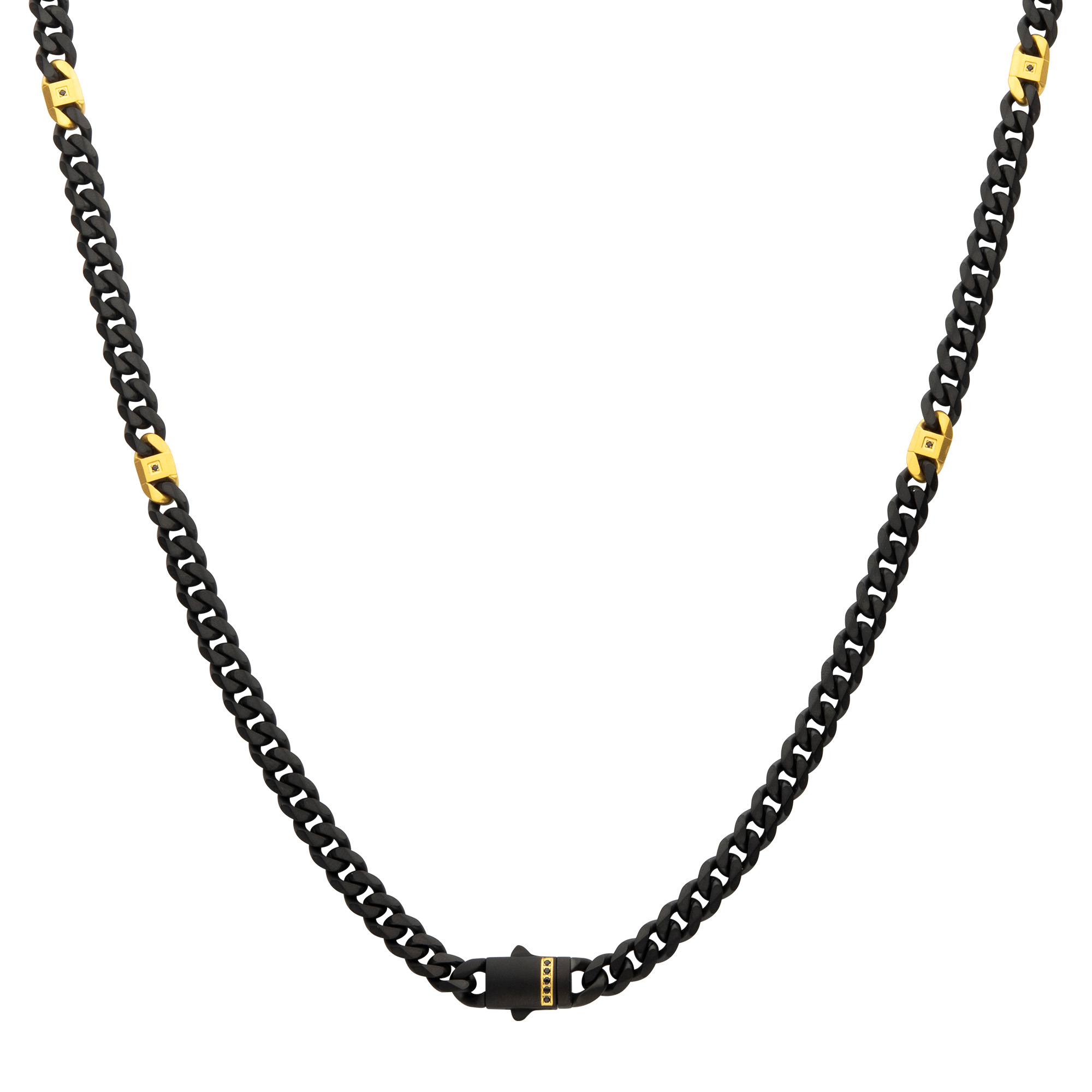 Inox  Black Sapphire Black and Gold Ion-Plated Stainless Steel 8mm Miami Cuban Chain Necklace - 22 Inches