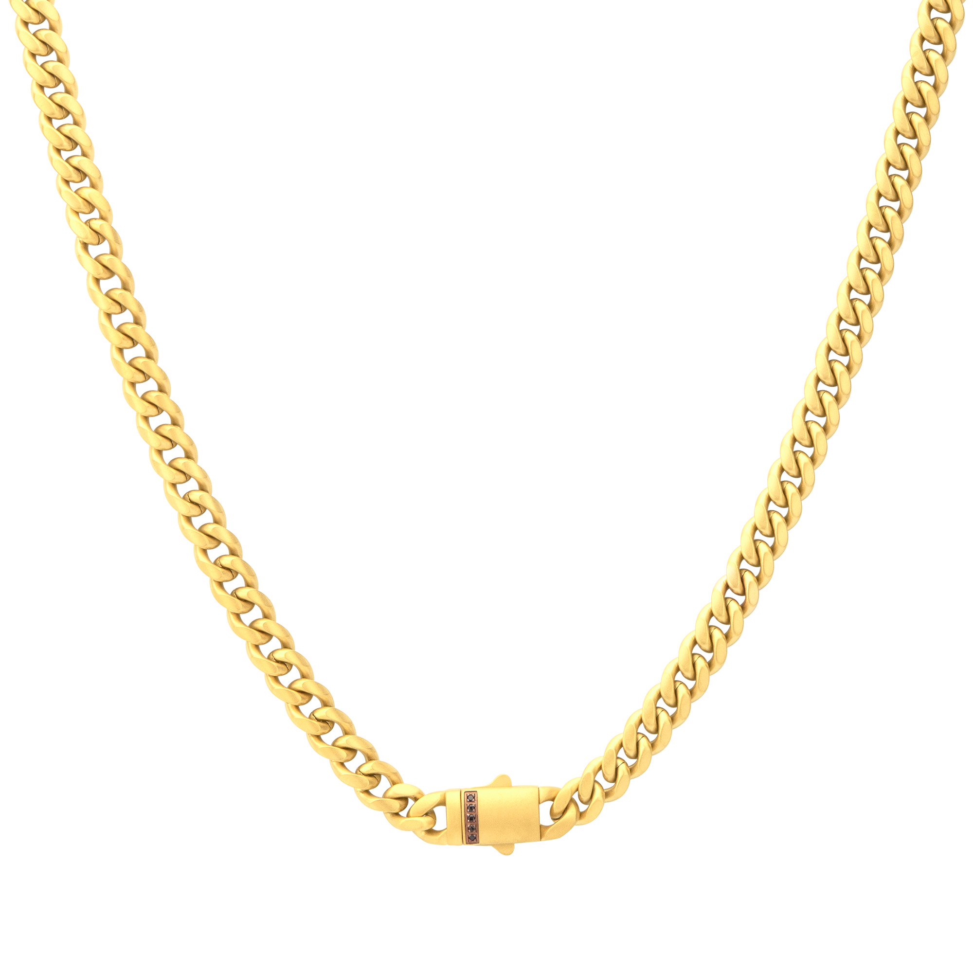 Inox  Black Sapphire Gold Ion-Plated Stainless Steel 6mm Miami Cuban Chain Necklace - 22 Inches