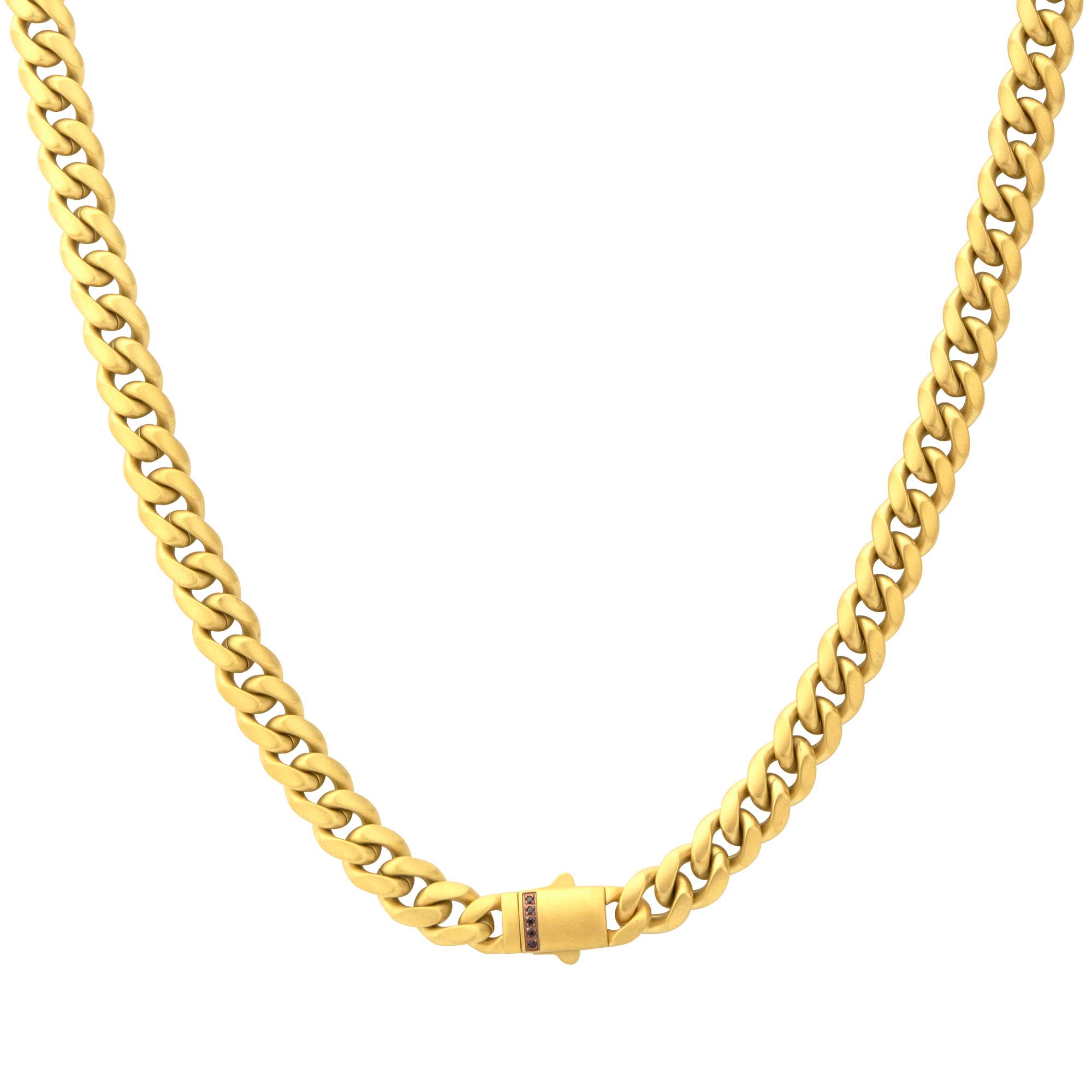 Inox  Black Sapphire Gold Ion-Plated Stainless Steel 8mm Miami Cuban Chain Necklace - 22 Inches