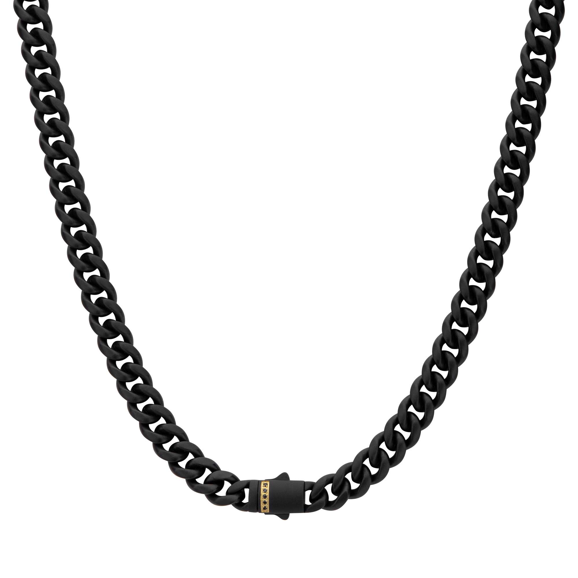 Inox  Black Sapphire Black Ion-Plated Stainless Steel 8mm Miami Cuban Chain Necklace - 22 Inches