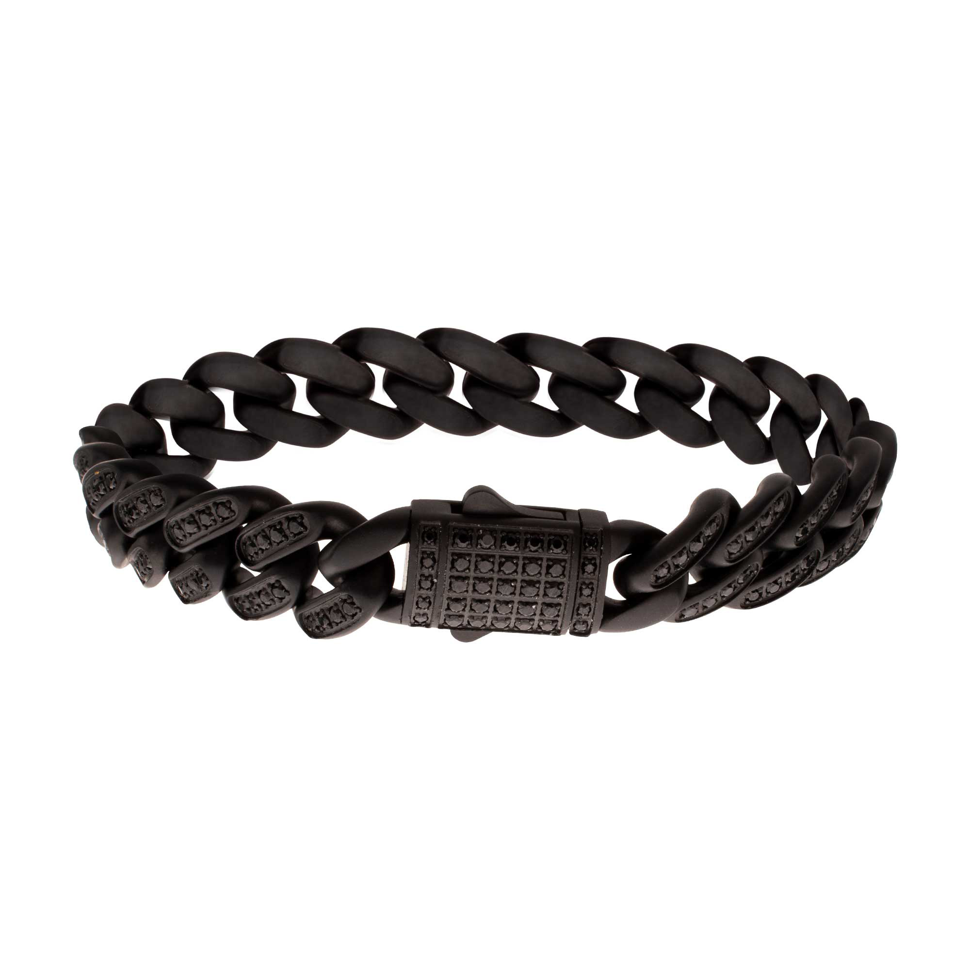 Inox Black Spinel Black Ion-Plated Stainless Steel 12mm Miami Cuban Chain Bracelet - 85 Inches 349$