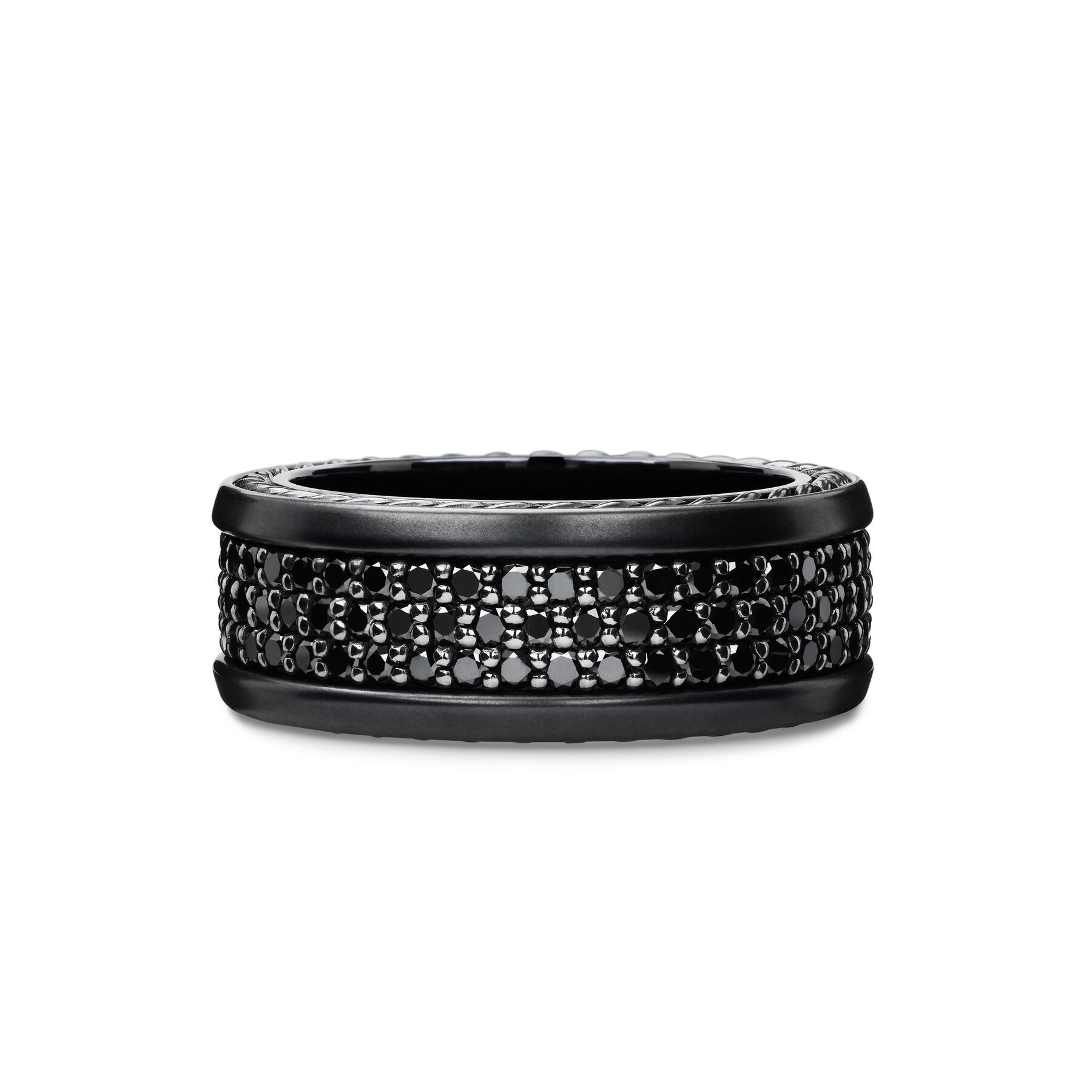 David Yurman Men's Streamline Three Row Band Ring in Black Titanium with Black Diamonds 8.5mm - Size 8.5