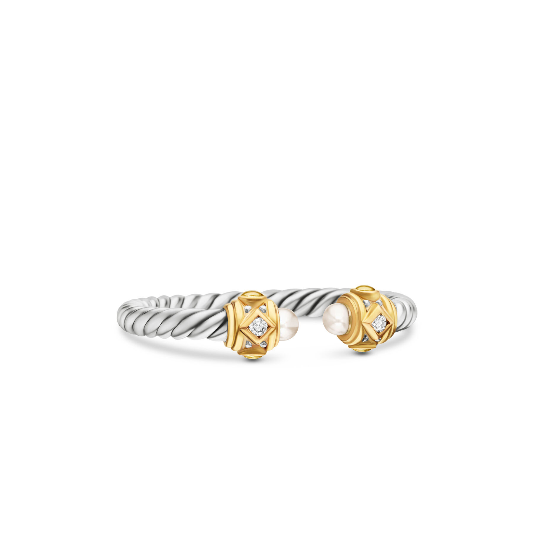 David Yurman Women's  Renaissance Ring in Sterling Silver with 14K Yellow Gold  Pearls and Diamonds  2.3mm - Size 8