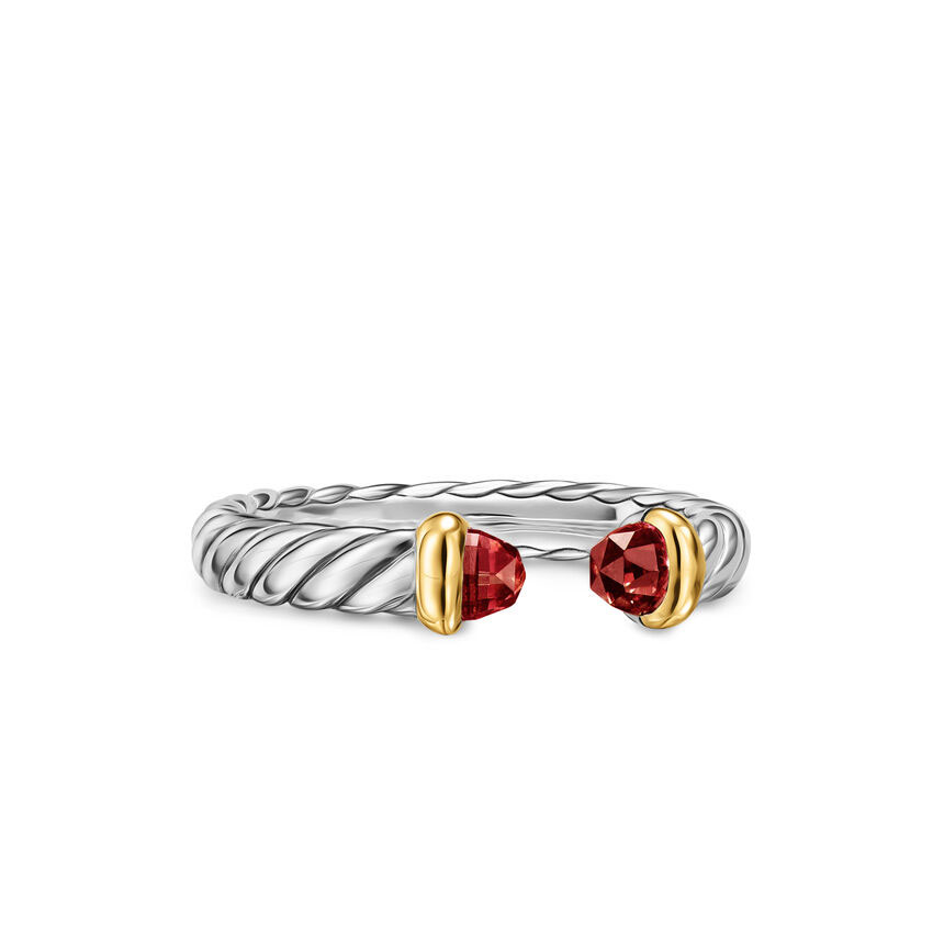 David Yurman Women's Petite Cable Open Ring in Sterling Silver with 14K Yellow Gold and Rhodolite Garnet 3.4mm - Size 6
