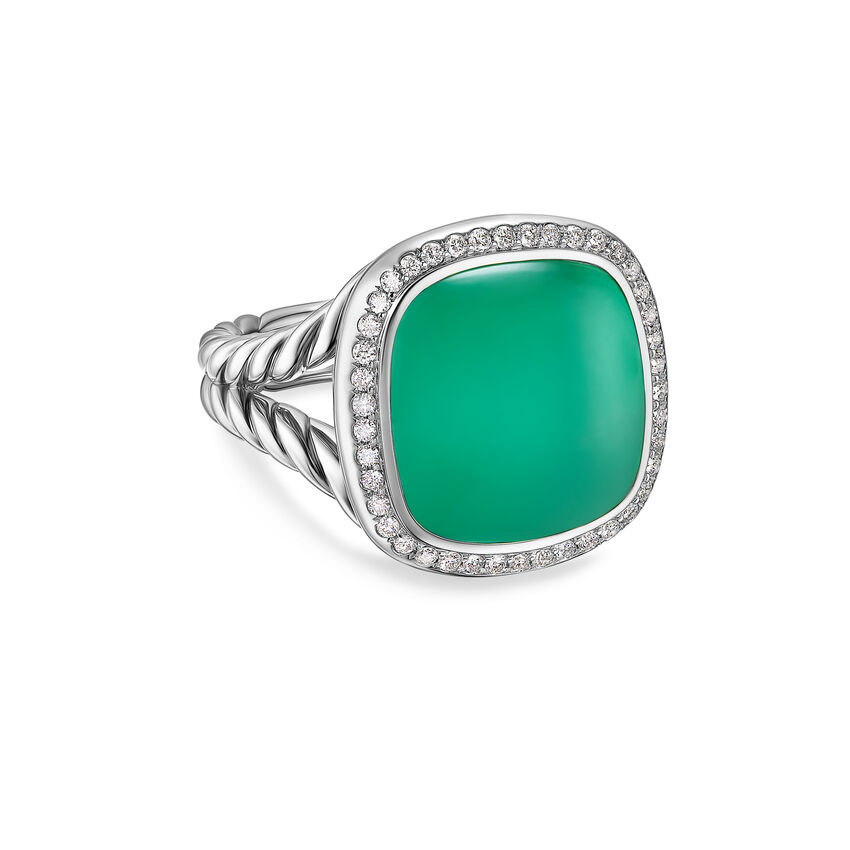 David Yurman Womens Albion Ring in Sterling Silver with Lagoon Orchid and Diamonds 15mm - Size 7 1450$