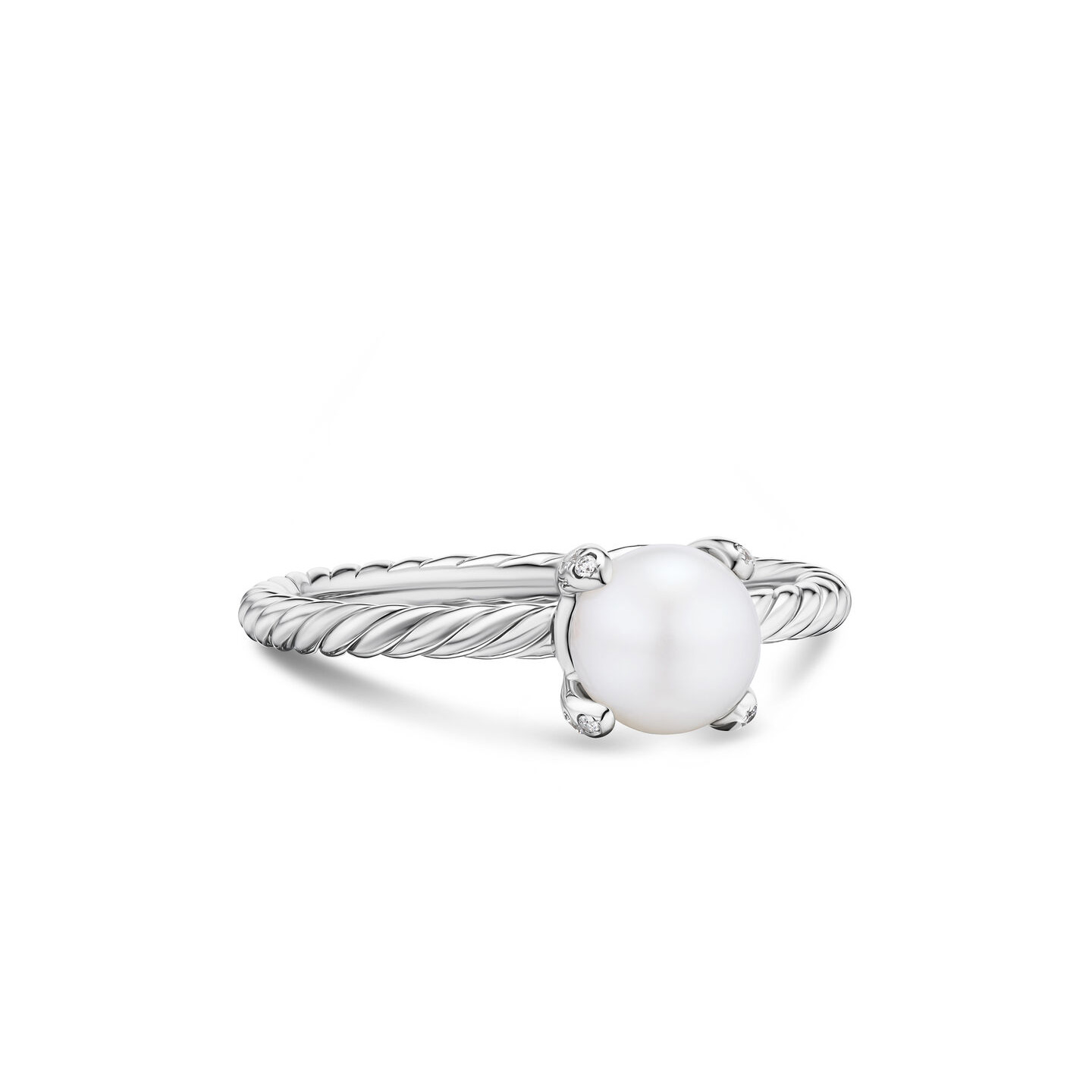 David Yurman Women's Pearl Classics Ring in Sterling Silver with Diamonds 2mm - Size 5