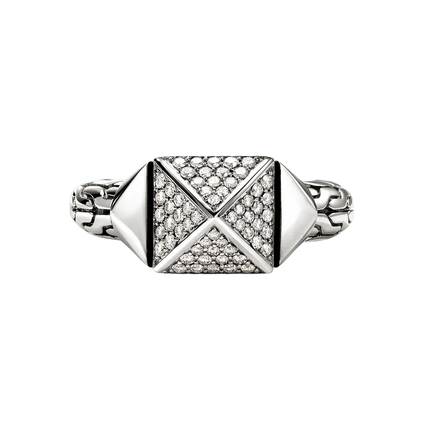 John Hardy Women's  Icon 3/8ctw Diamond Stud 9mm Sterling Silver Ring - Size 7