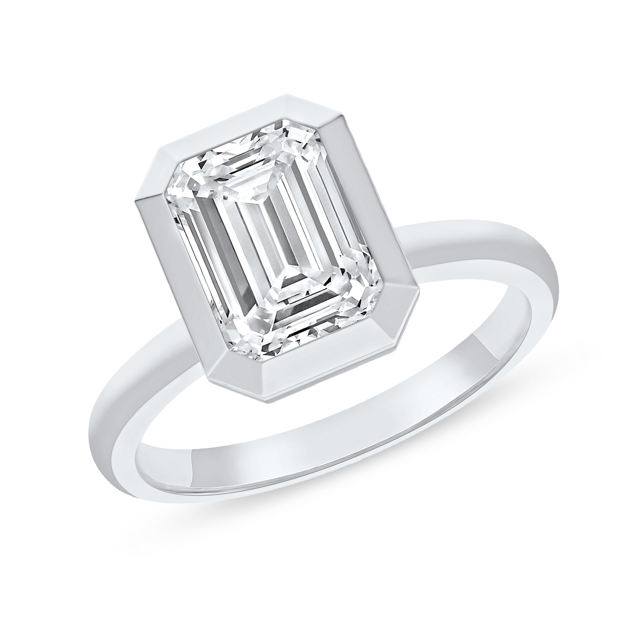 Reeds Econic REEDS Women's 2 1/2Ct Emerald Lab Grown Diamond Solitaire 14K White Gold Engagement Ring - Size 7