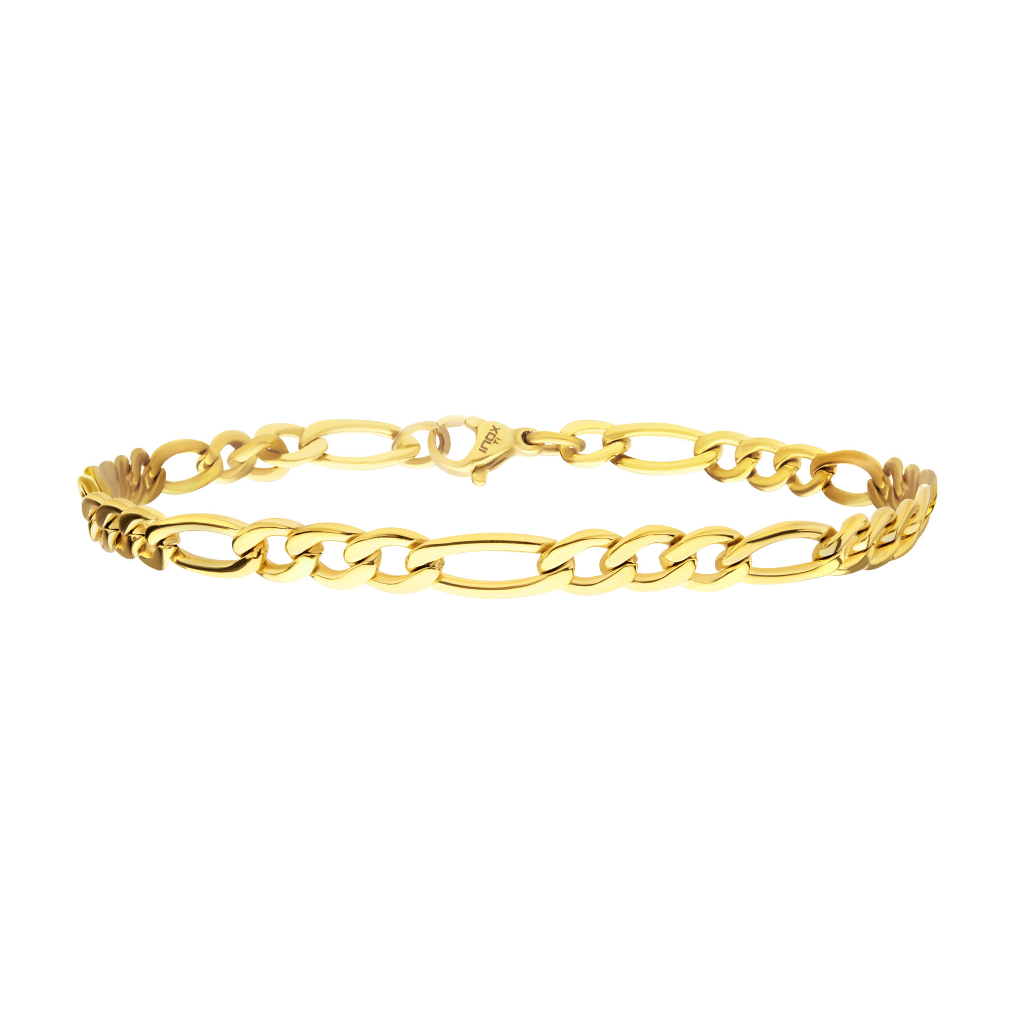 Inox  Gold Ion-Plated Titanium 4.7mm Figaro Chain Bracelet - 8 Inches