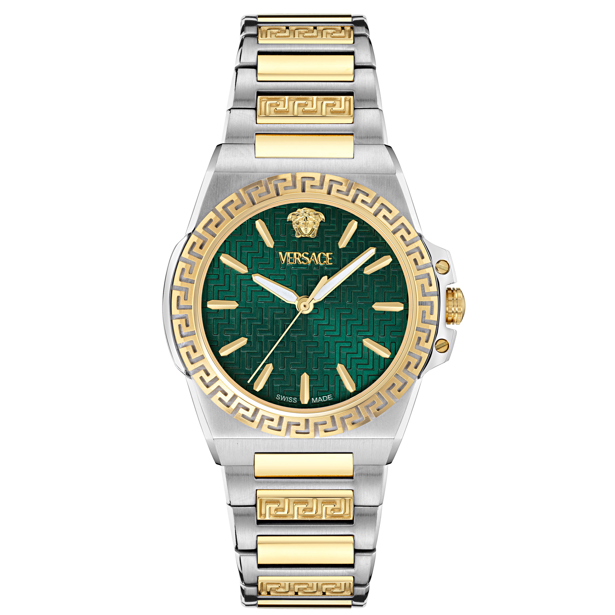 Versace  Greca Reaction Green Guilloche Dial Two-Tone Bracelet Watch 38mm - VE0D00425