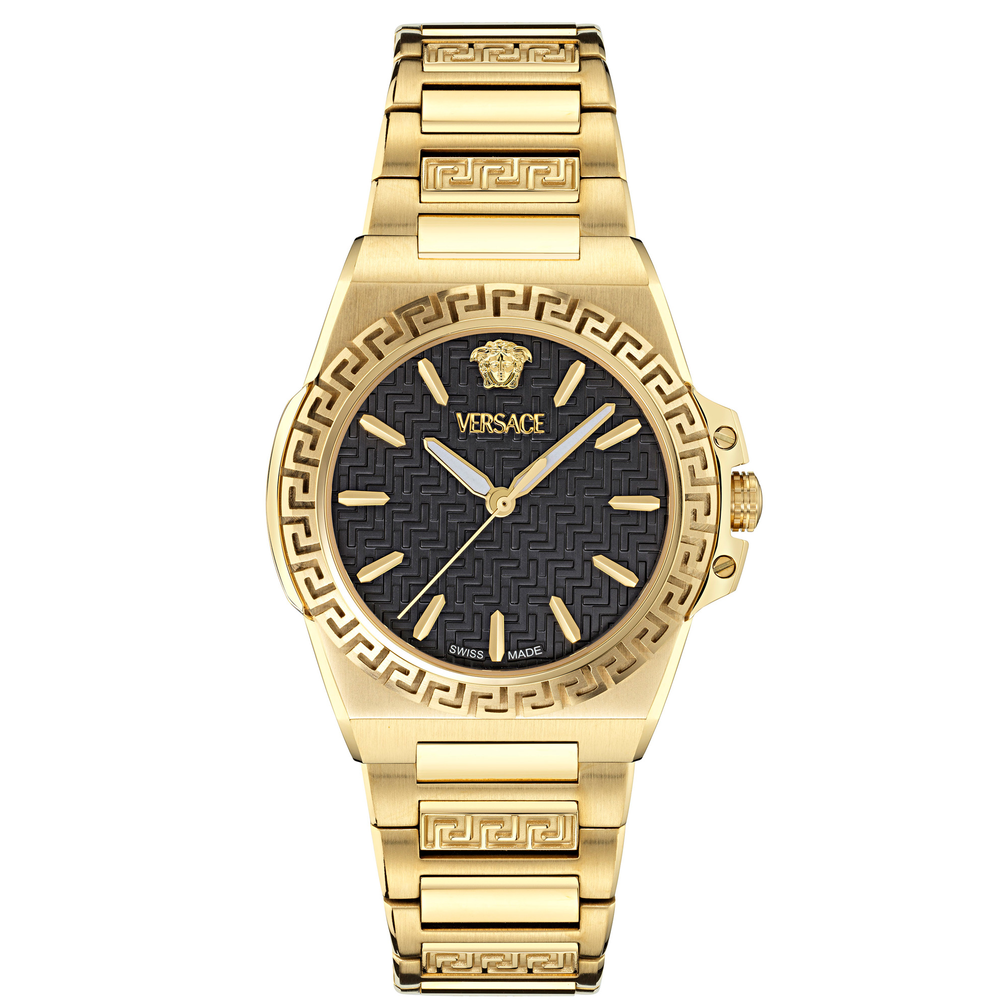 Versace  Greca Reaction Black Guilloche Dial Gold-Tone Bracelet Watch 38mm - VE0D00525