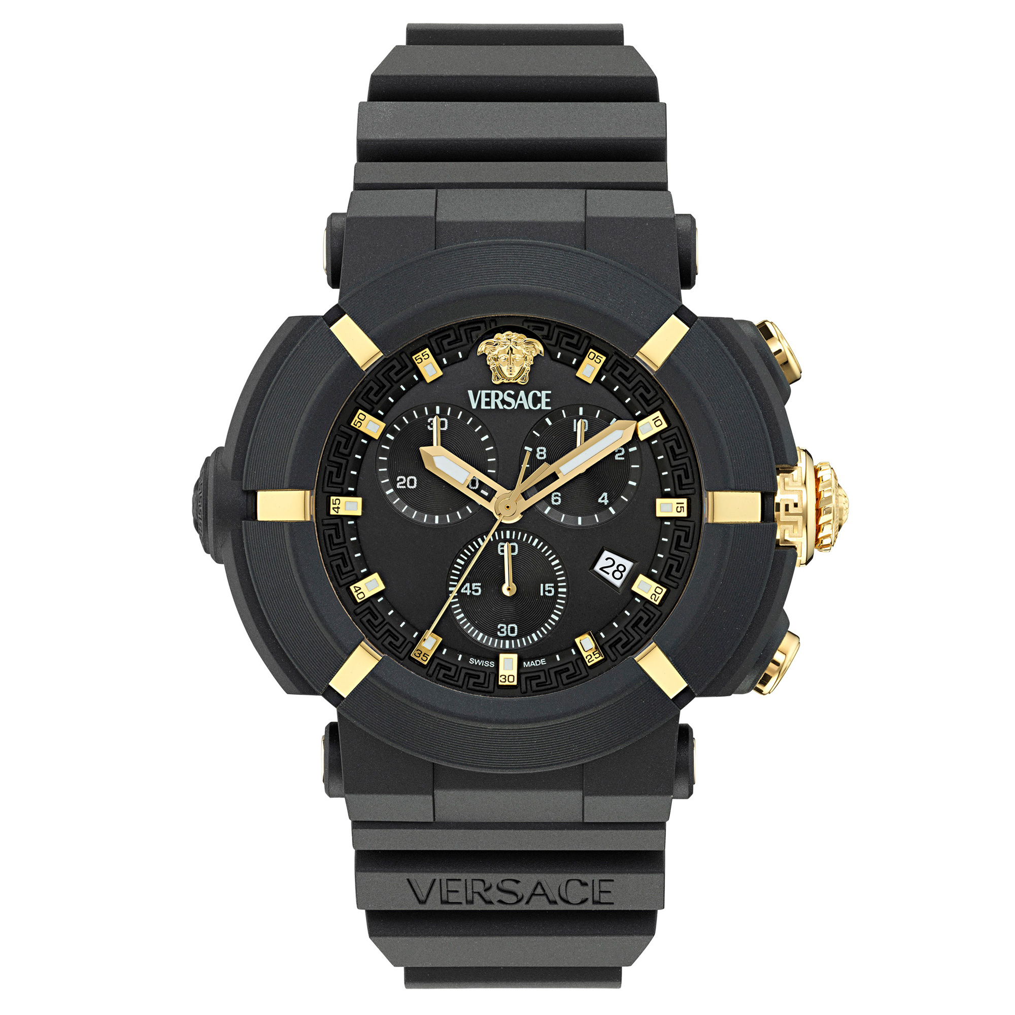 Versace  Real Active Chrono Black Ecoceramic Case Black Dial Bio TPU Strap Watch 45mm - VE0L00125