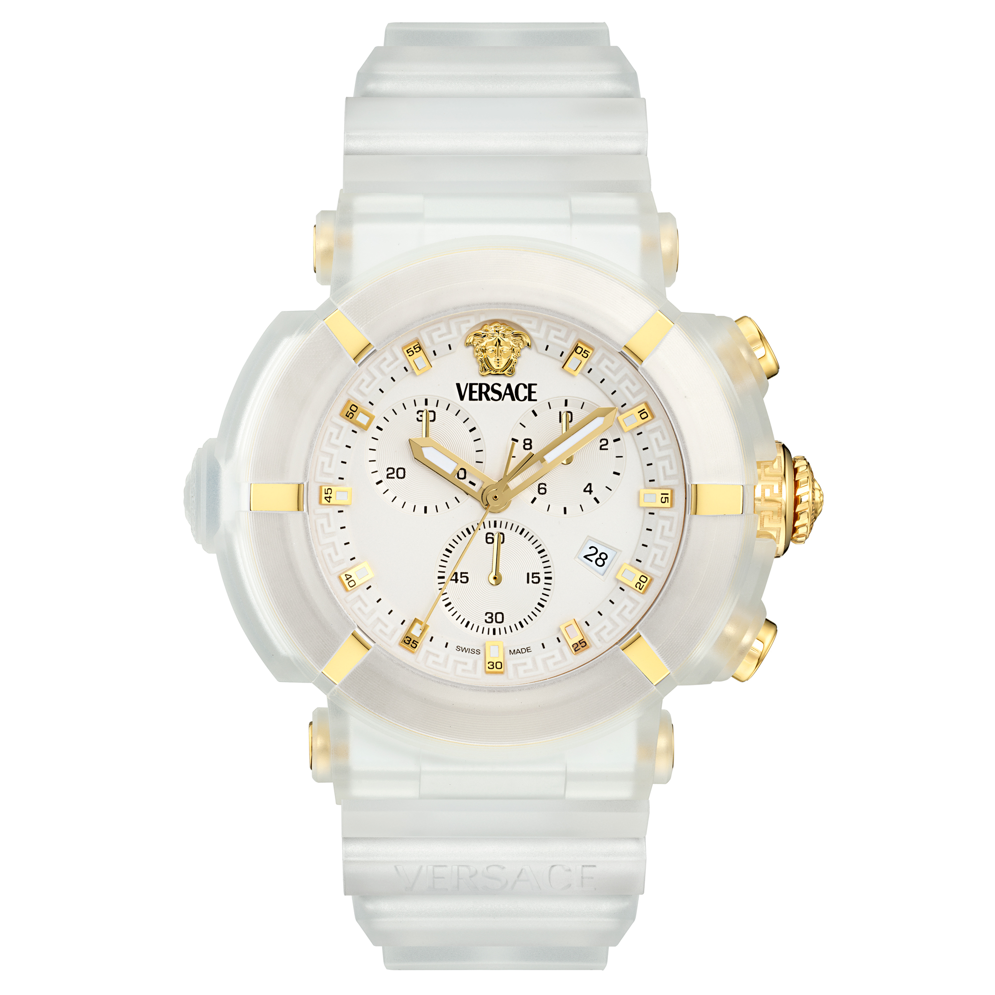 Versace  Real Active Chrono Matte White Dial White Polyurethane Strap Watch 45mm - VE0L00525