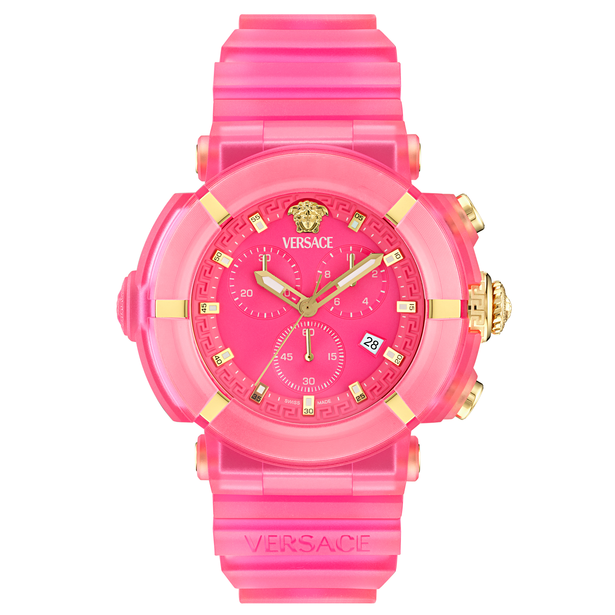 Versace  Real Active Chrono Matte Pink Dial Pink Polyurethane Strap Watch 45mm - VE0L00725