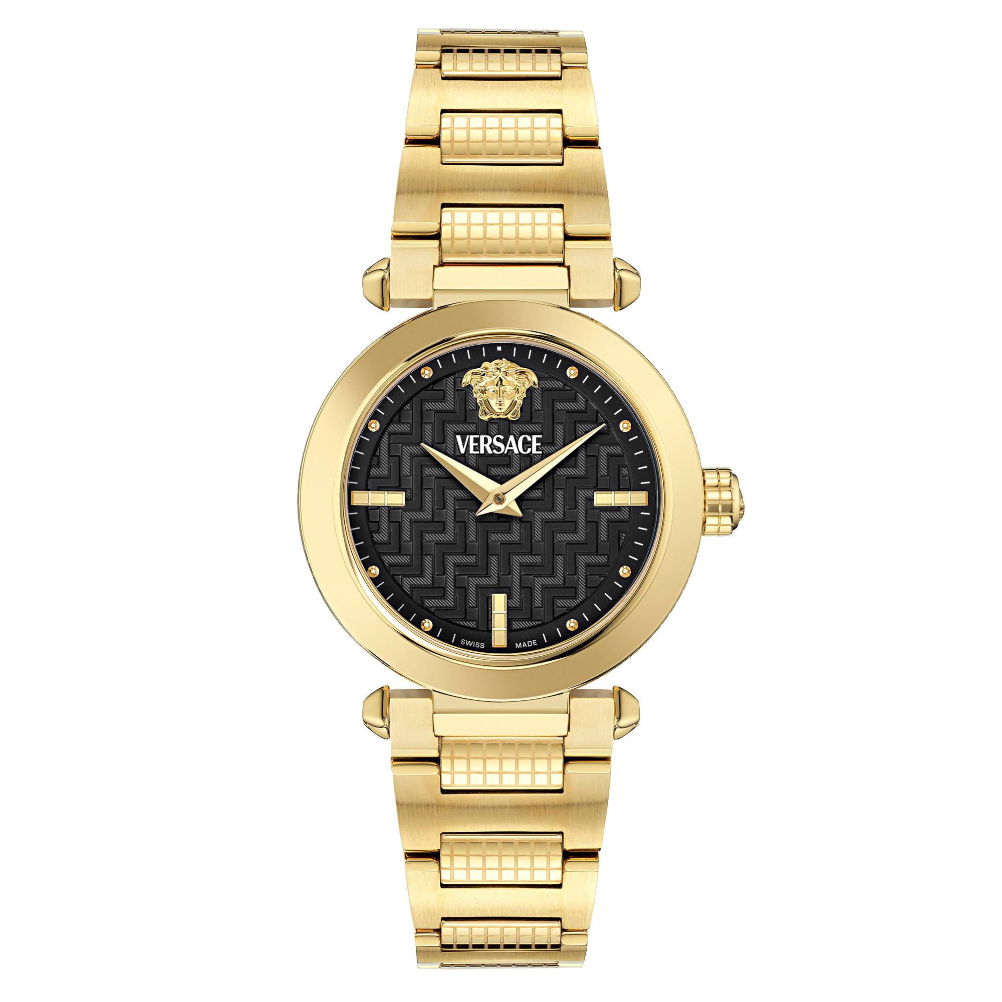 Versace Greek Black Guilloche Dial IP Yellow Gold Bracelet Watch 35mm VE5B00625 Versace Greek Black Guilloche Dial IP Yellow Gold Bracelet Watch 35mm VE5B00625
