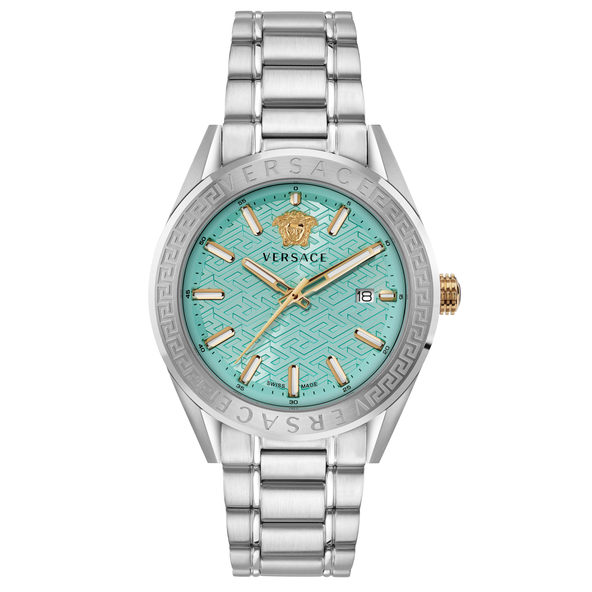 Versace VCode Light Blue Guilloche Dial Stainless Steel Watch 42mm VE6A00825 Versace VCode Light Blue Guilloche Dial Stainless Steel Watch 42mm VE6A00825