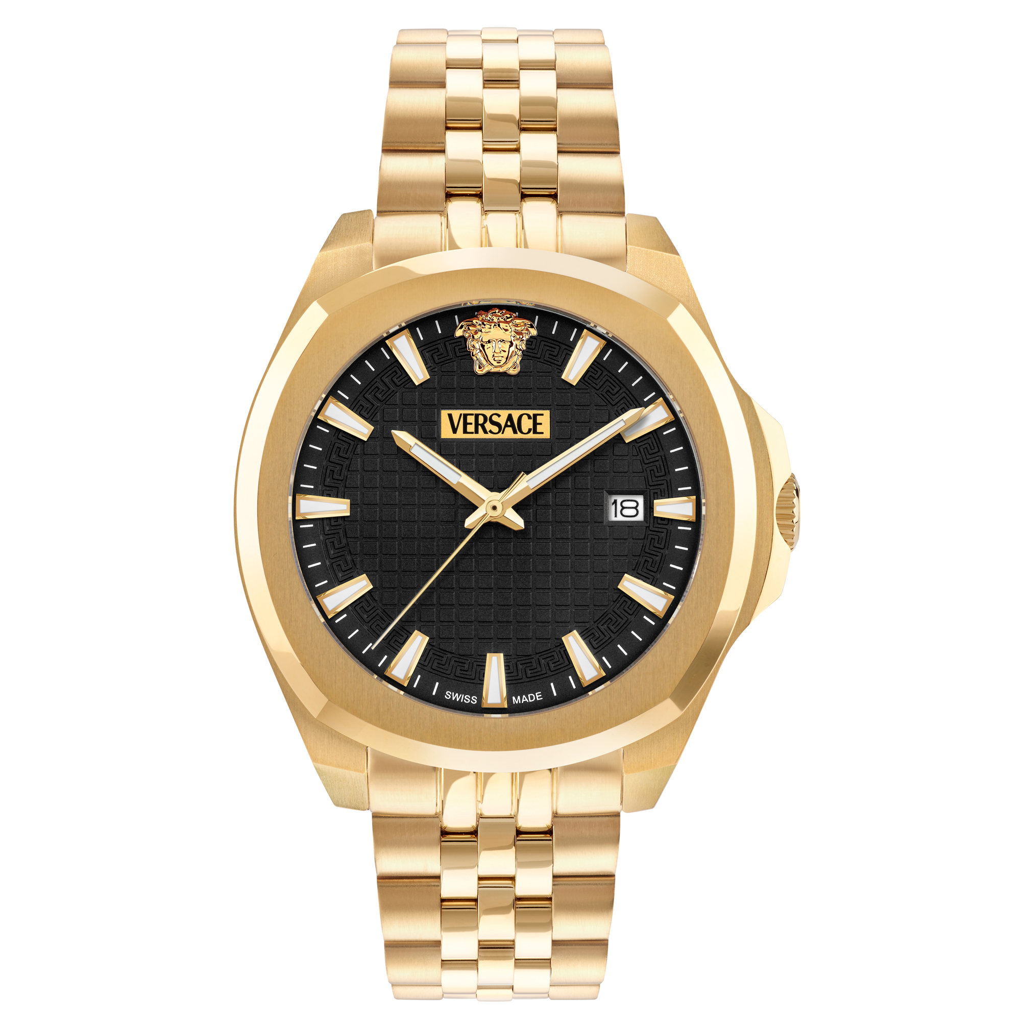 Versace Luxury Black Guilloche Dial IP Yellow Gold Stainless Steel Watch 42mm VEKKA0725 Versace Luxury Black Guilloche Dial IP Yellow Gold Stainless Steel Watch 42mm VEKKA0725