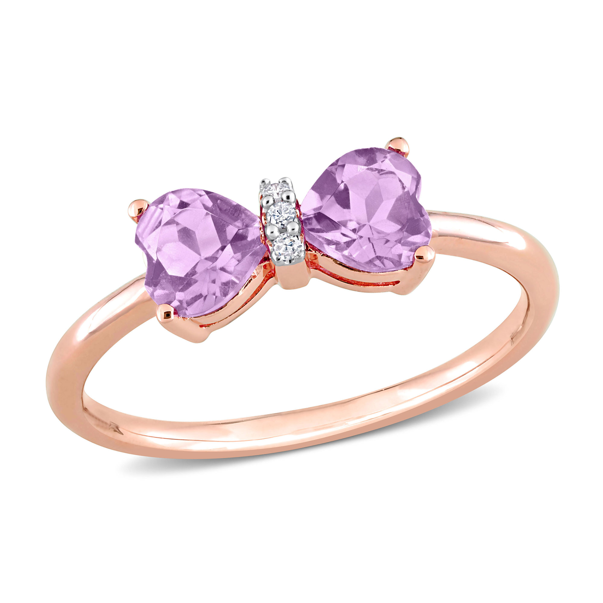 Amethyst and Diamond Accent Rose Gold Bow Ring - Size 9