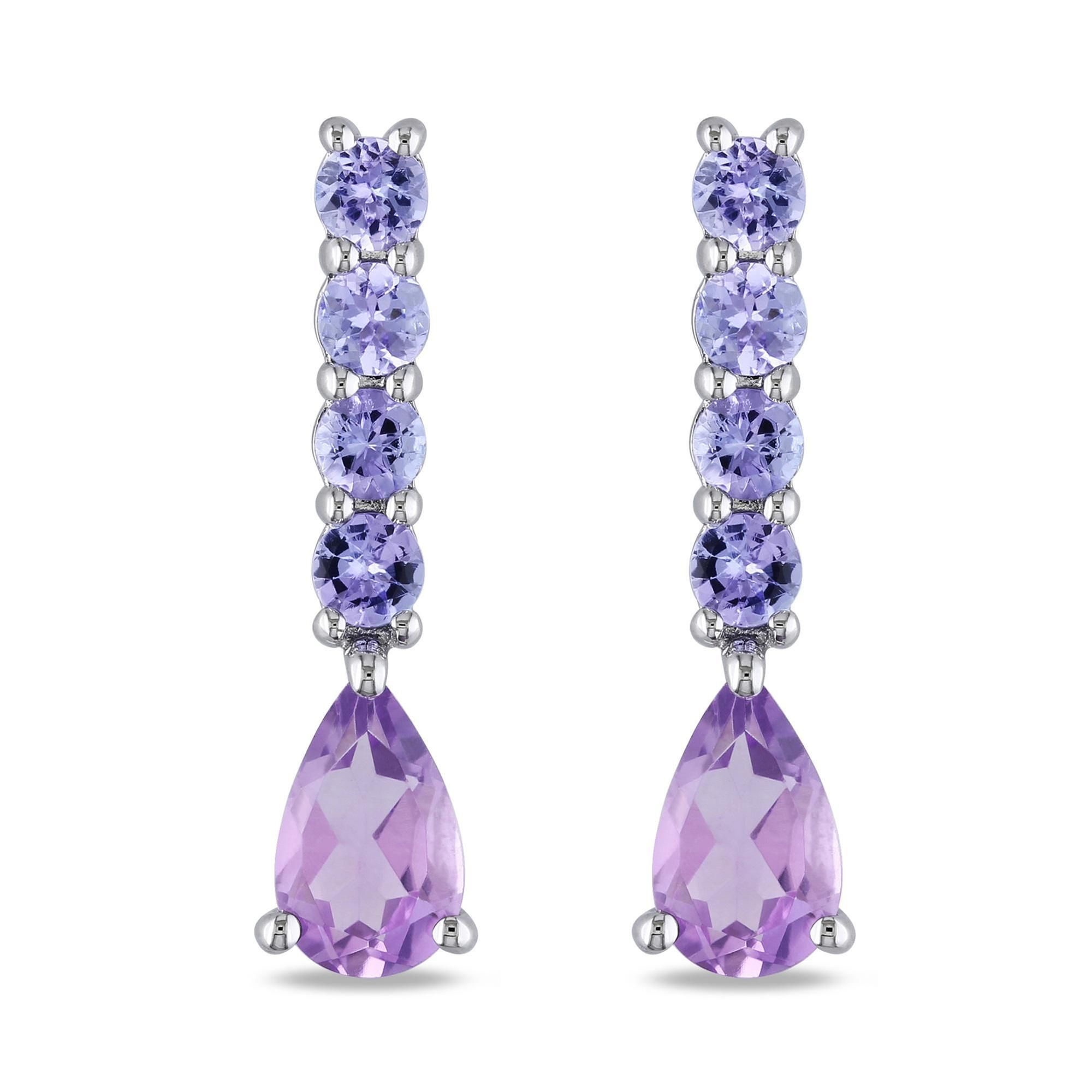 Amethyst and Tanzanite Drop Earrings