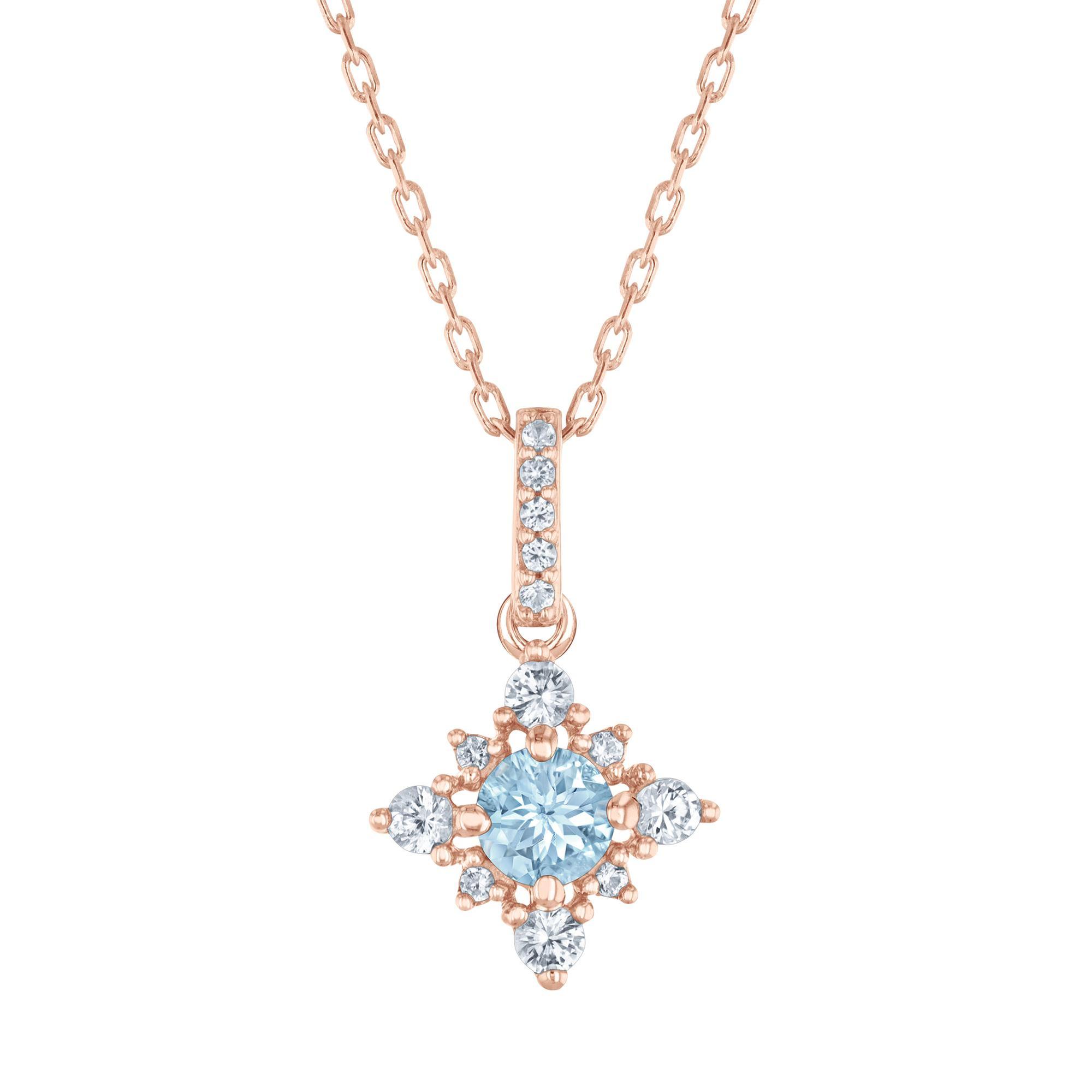 Aquamarine and Created White Sapphire Rose Gold Pendant Necklace
