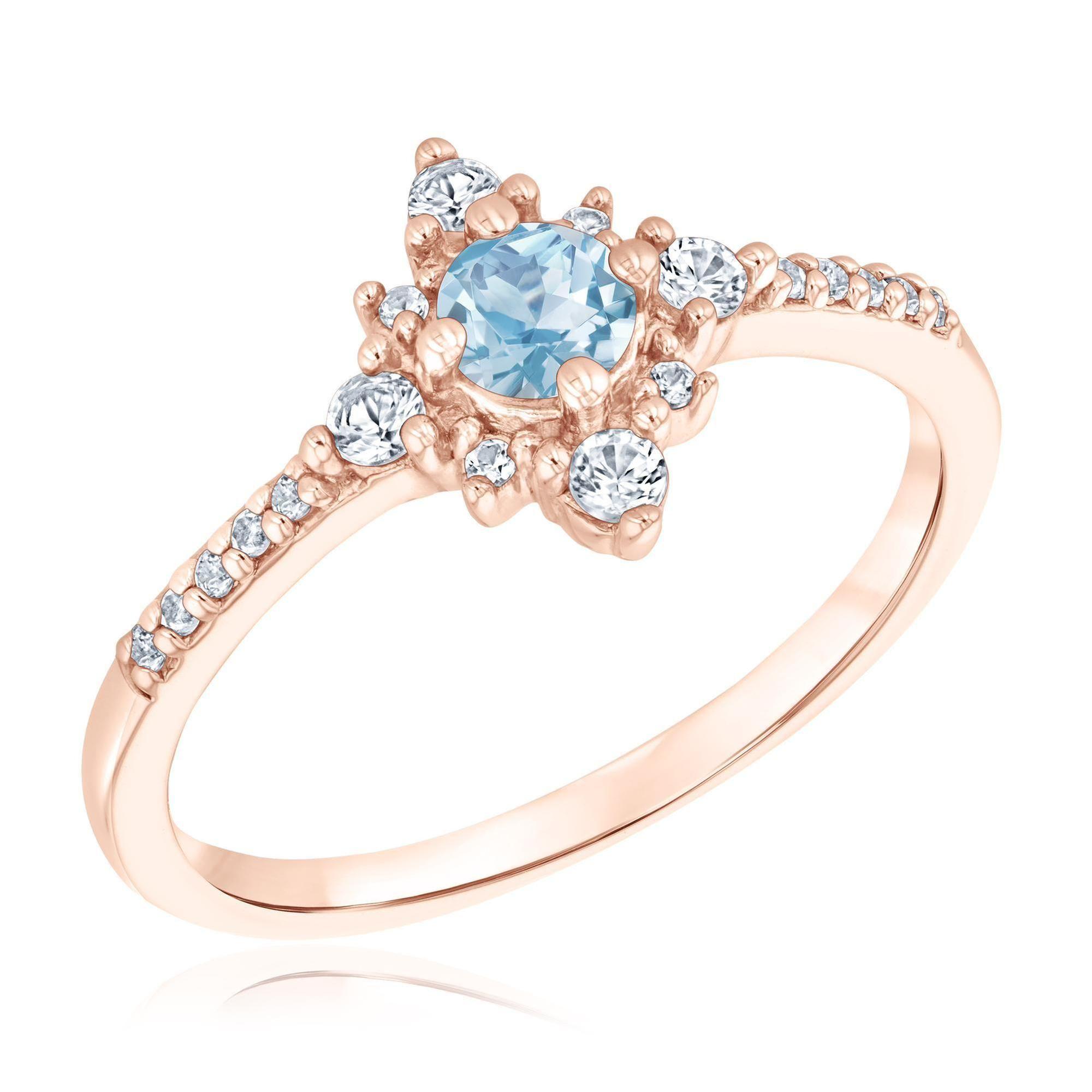 Aquamarine and Created White Sapphire Rose Gold Ring
