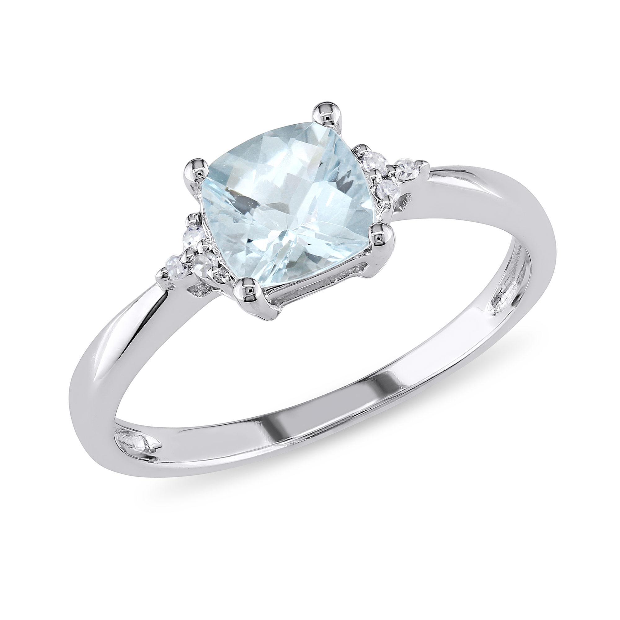 REEDS Womens Aquamarine And Diamond Accent White Gold Ring - Size 6 450$