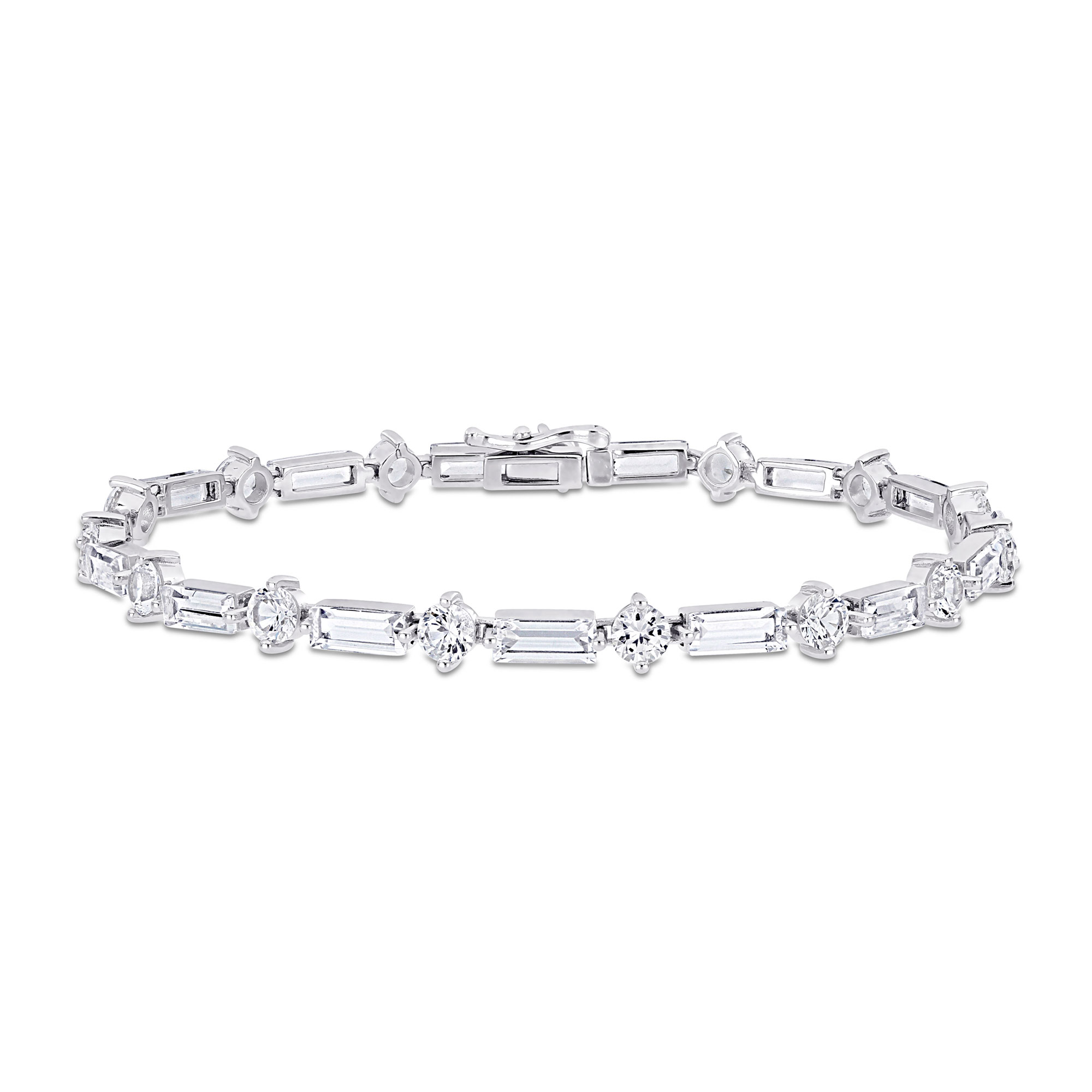 Baguette and Round Created White Sapphire Sterling Silver Bracele
